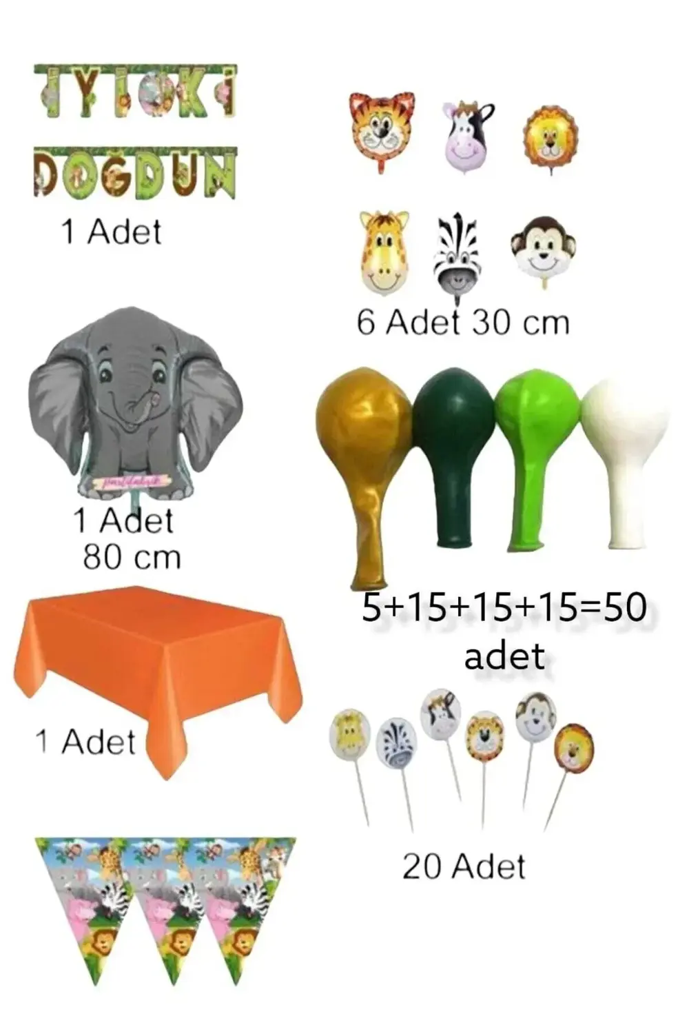 Mercansüs Safari Temalı Lüks Doğum Günü Parti Seti