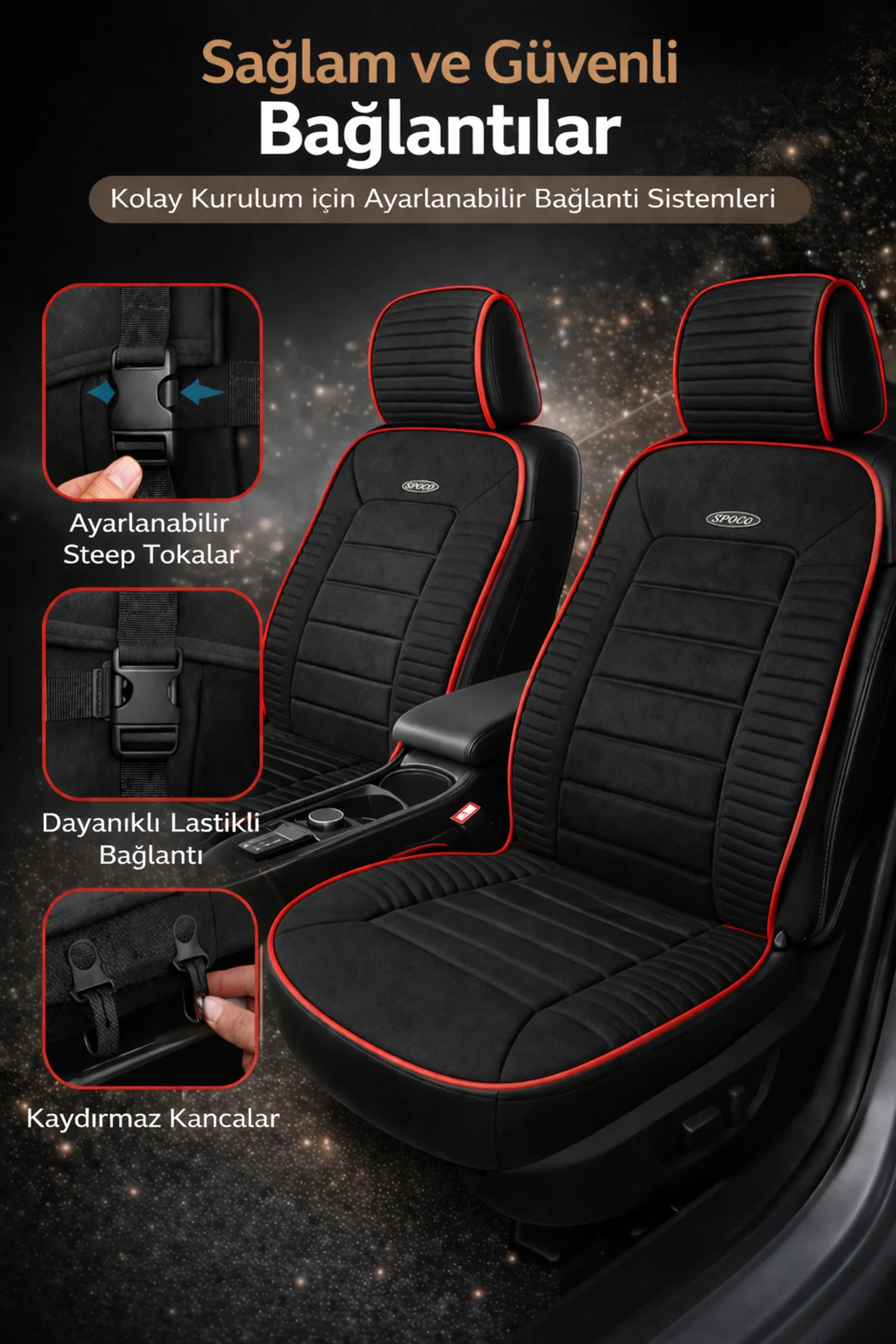 Mercedes 190-W201 1990 Uyumlu Vento 2 Parça Ön Oto Koltuk Minderi Terletmez Siyah - Kırmızı Fiyatı, Yorumları ve Özellikleri