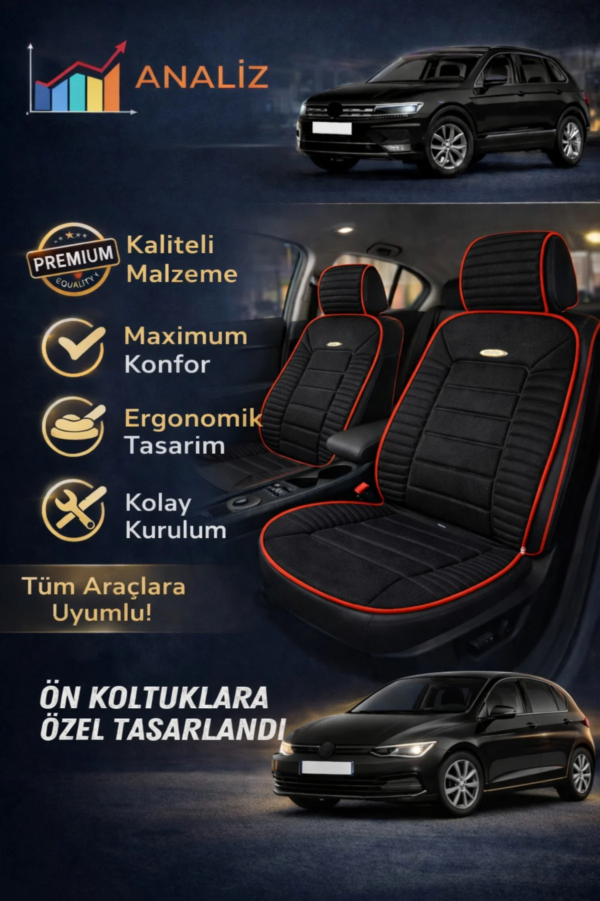 Mercedes 190-W201 1990 Uyumlu Vento 2 Parça Ön Oto Koltuk Minderi Terletmez Siyah - Kırmızı Fiyatı, Yorumları ve Özellikleri