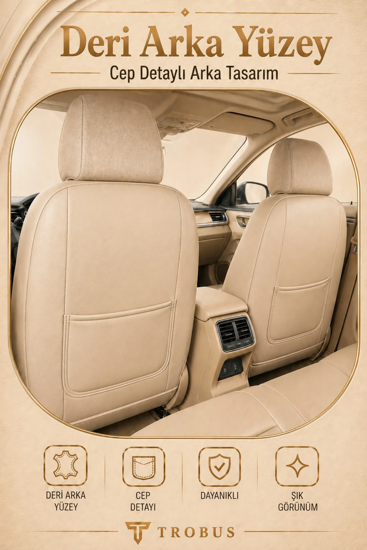 Mercedes 190W201 1990 ve Sonrası Uyumlu Apex Serisi Tay Tüyü Oto Koltuk Kılıfı Bej Kahve