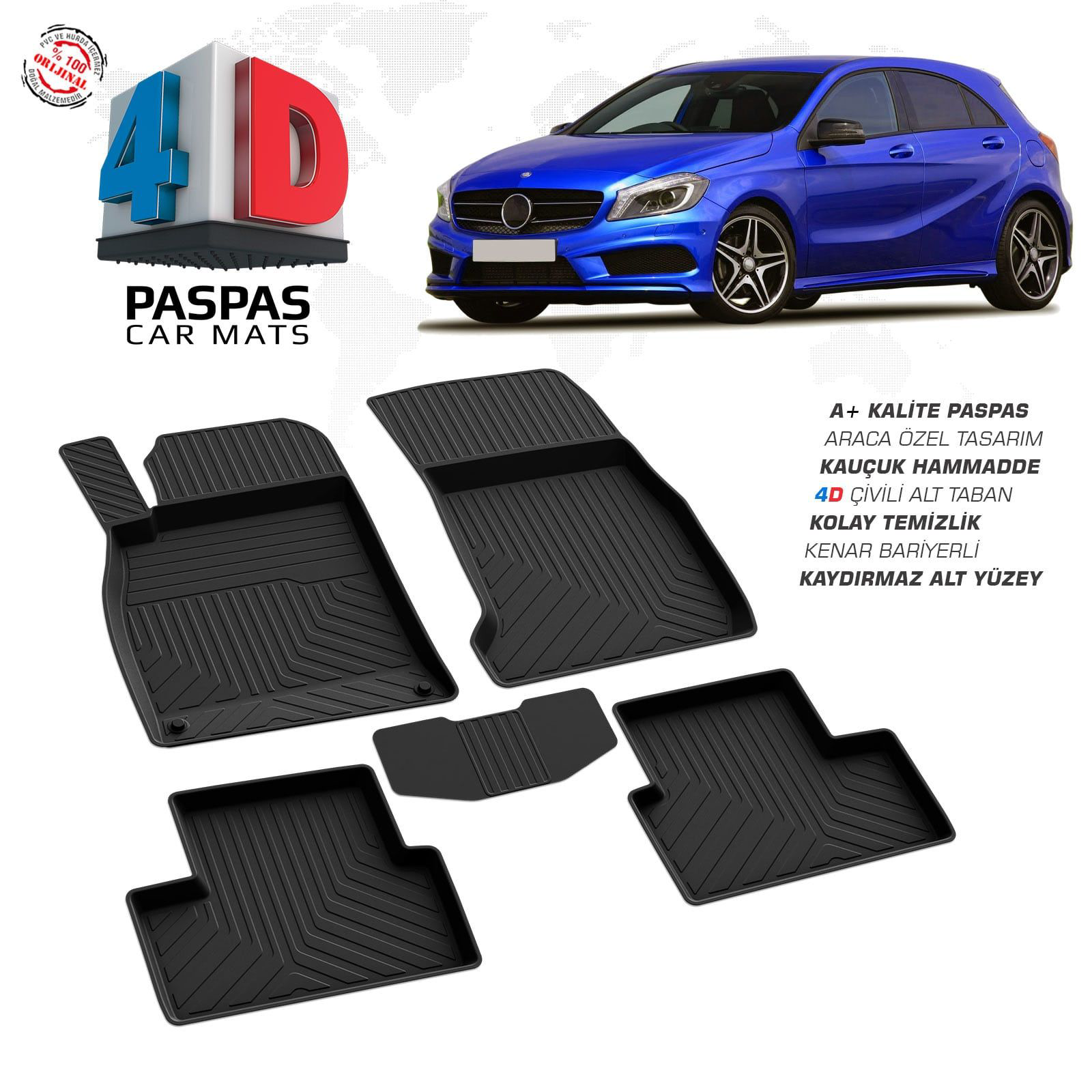 Mercedes A Serisi W176 4D Araca Özel Havuzlu Kauçuk Paspas 2012-2