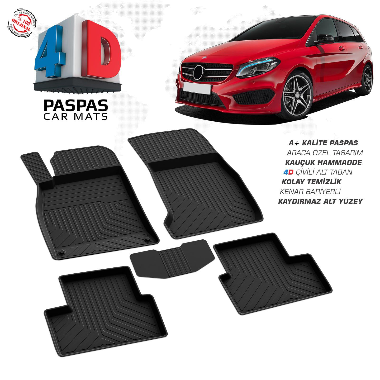 Mercedes B Serisi W246 4D Araca Özel Havuzlu Kauçuk Paspas 2012 v