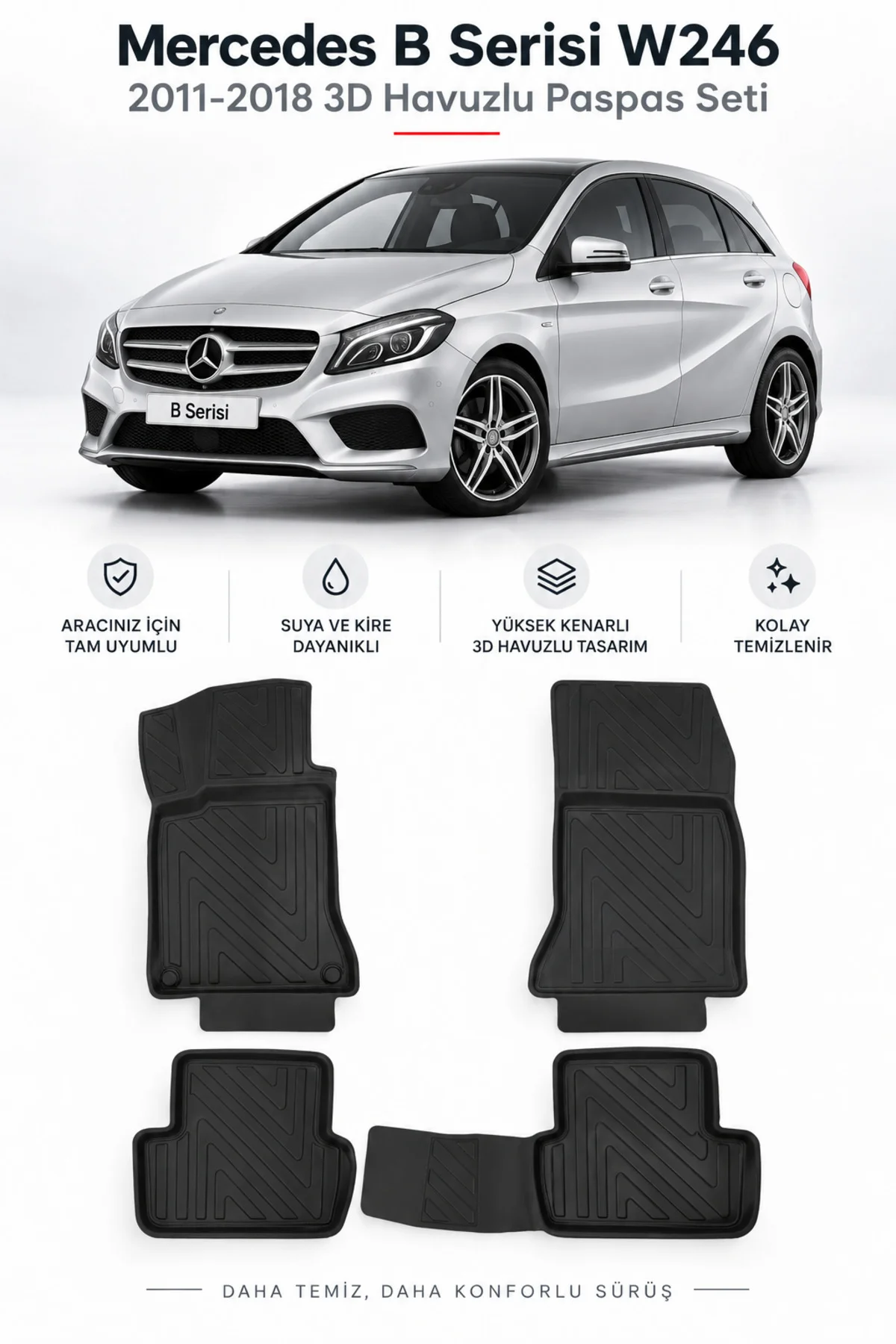 Mercedes B Serisi W246 2011-2018 Karbon Desenli Premium 3D Havuzlu Oto Paspas Mercedes B Serisi W246 2011-2018 Karbon Desenli Premium 3D Havuzlu Oto Paspas