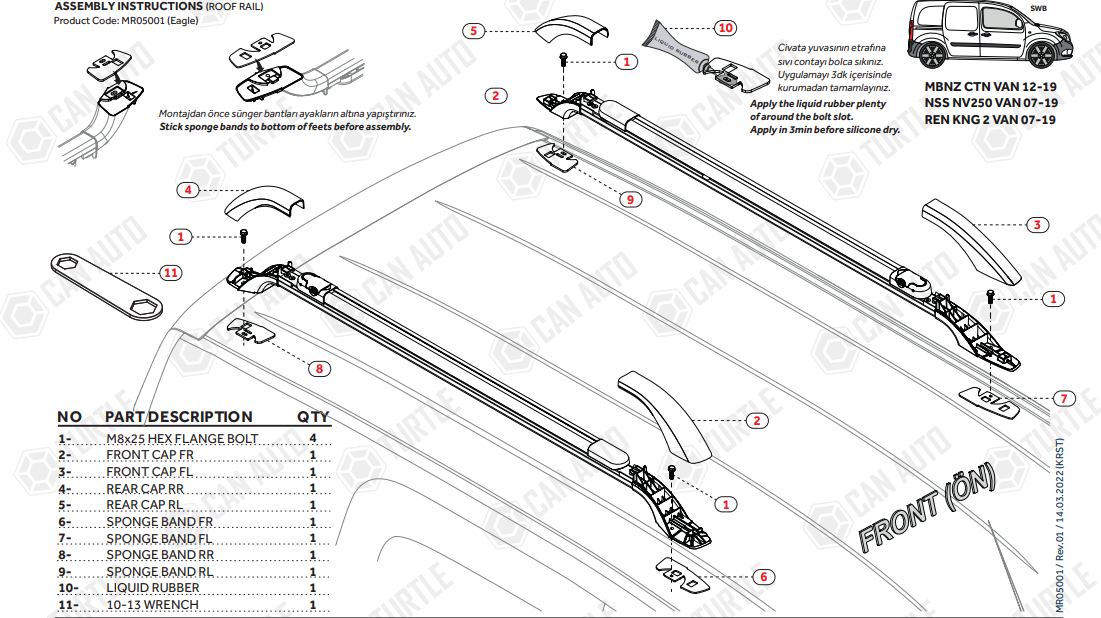 Drs Tuning Mercedes-Benz Citan Uyumlu 2012-2019 Turtle Eagle Tavan Çıtası Si