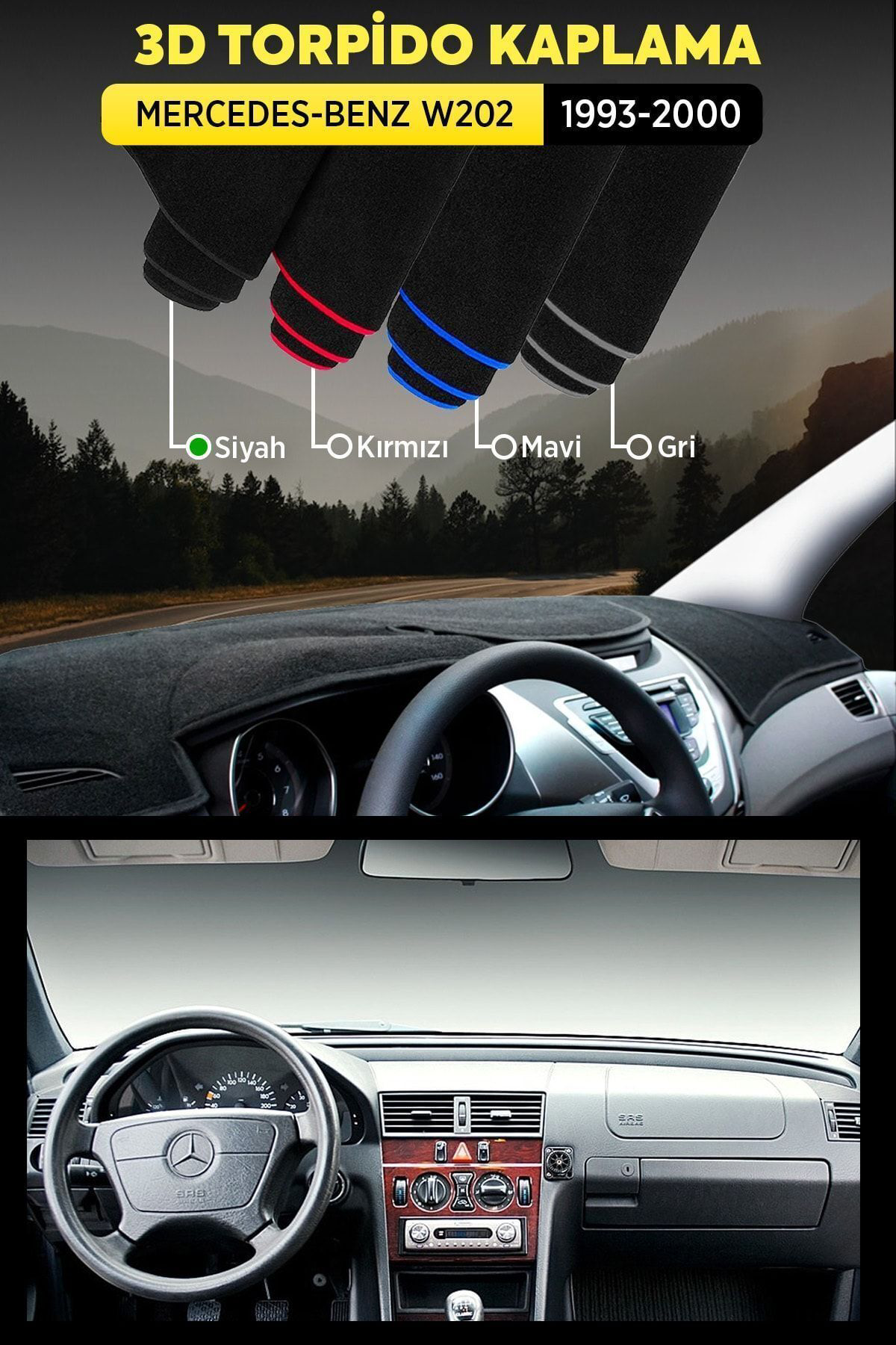 Mercedes - Benz W202 (1993-2000) 3d Torpido Koruma Kılıfı - Ön Gö