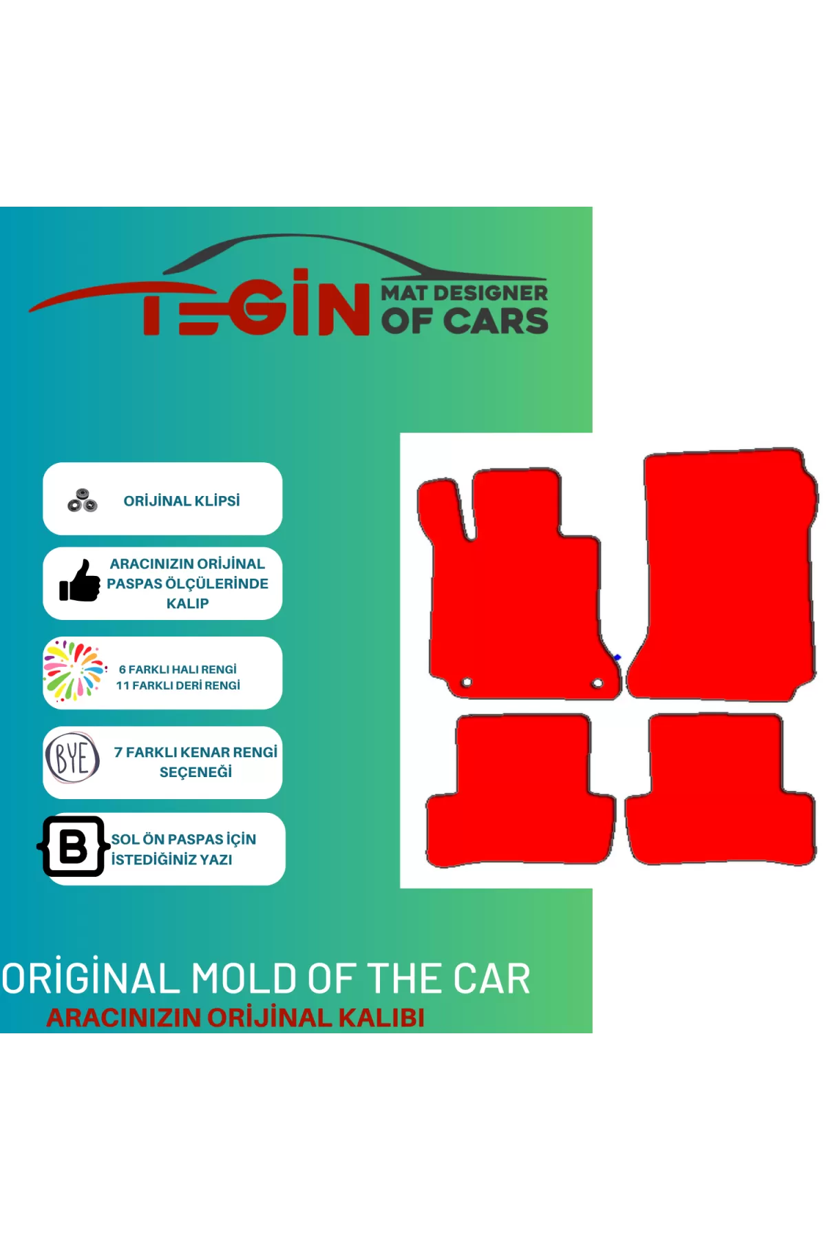 Mercedes C Serisi W204 2007-2014 Prime Gri Halı Mavi Kenar Halı P