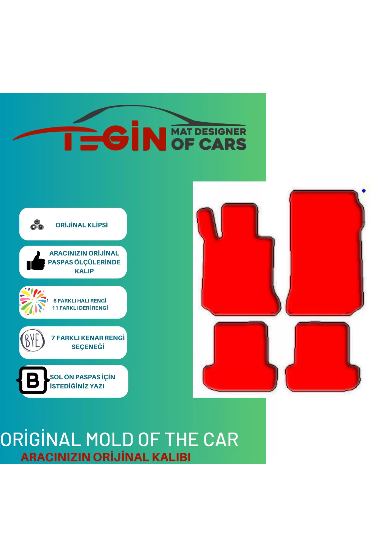 Mercedes C Serisi Coupe C204 2011-2014  Kırmızı Halı Sarı Kenar H