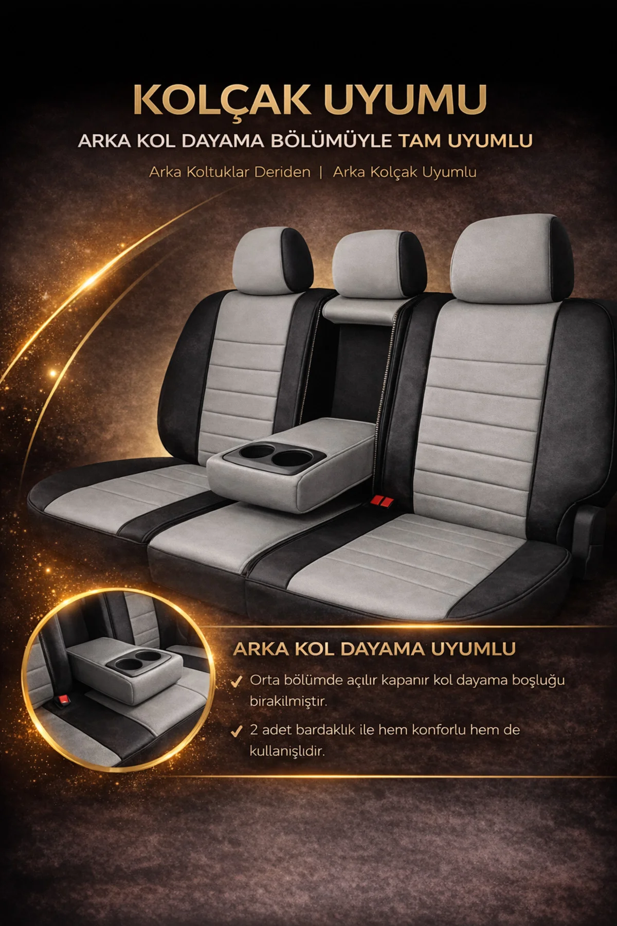 Mercedes C Serisi Amg W205 2014 ve Sonrası Uyumlu Colorline Elegance Deri Gri Siyah Koltuk Kılıfı