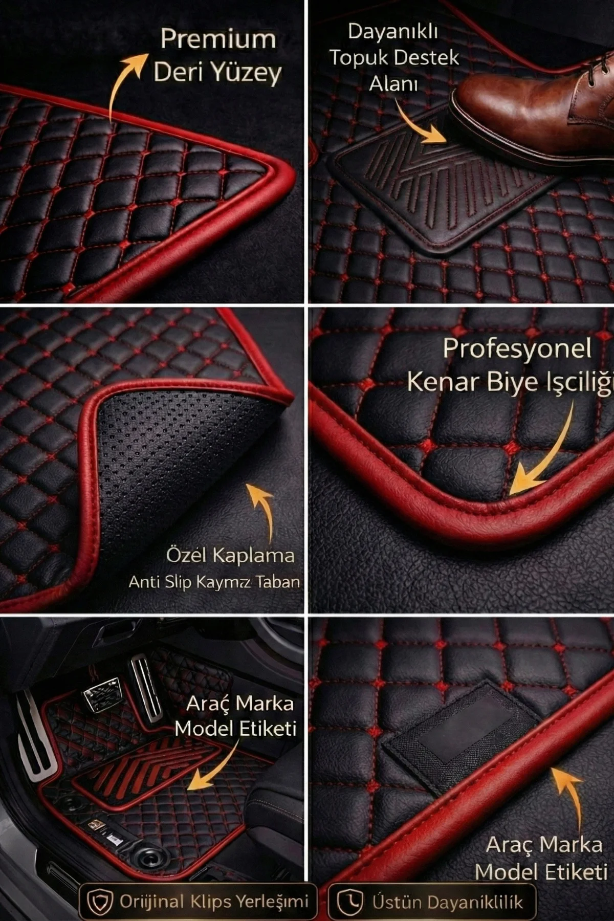Mercedes C Serisi W204 2007-2014 Avantgarde Premium Deri Paspas Kırmızı Kenar