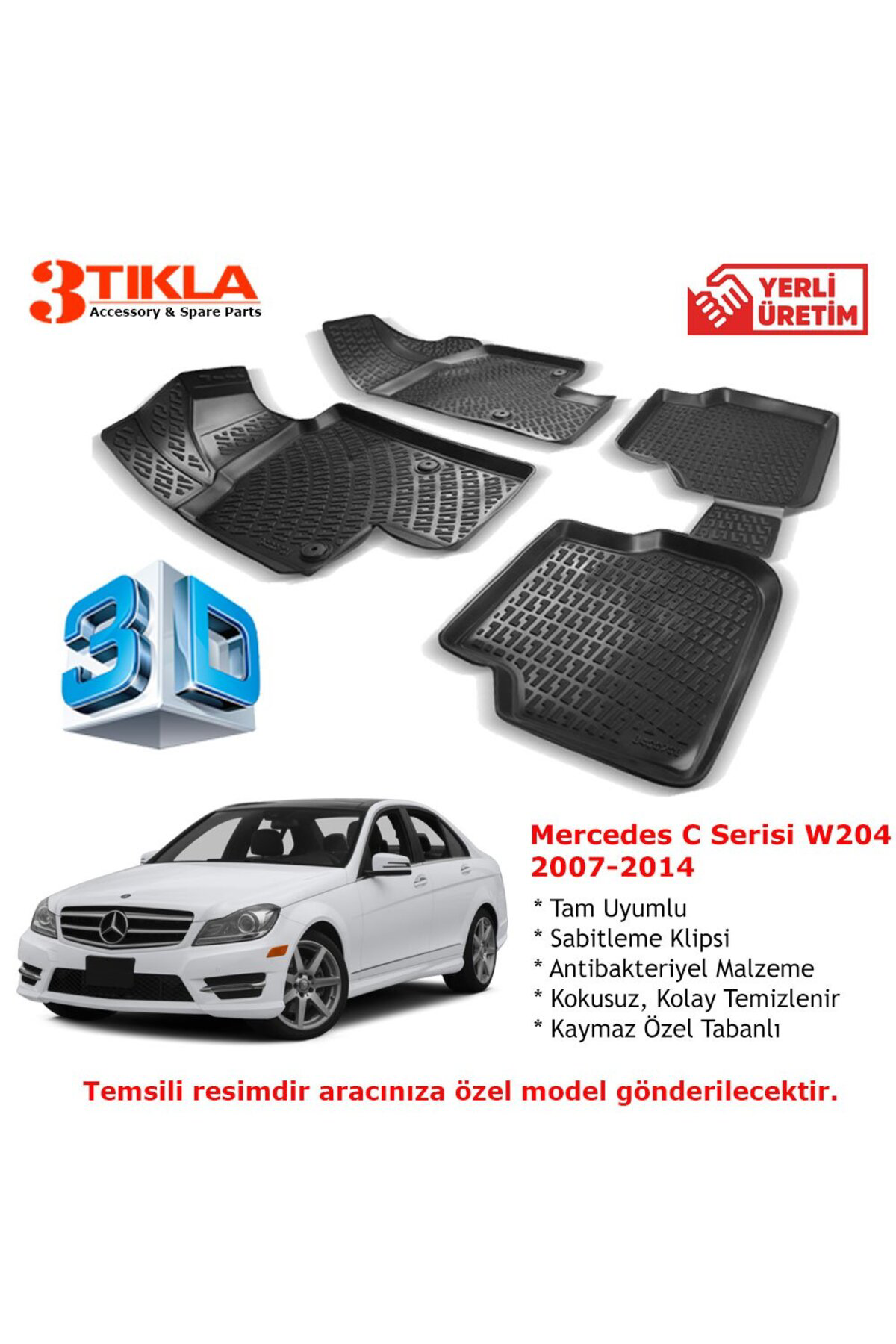 Mercedes C Serisi W204 2007-2014 Premium 3D Havuzlu Paspas Seti