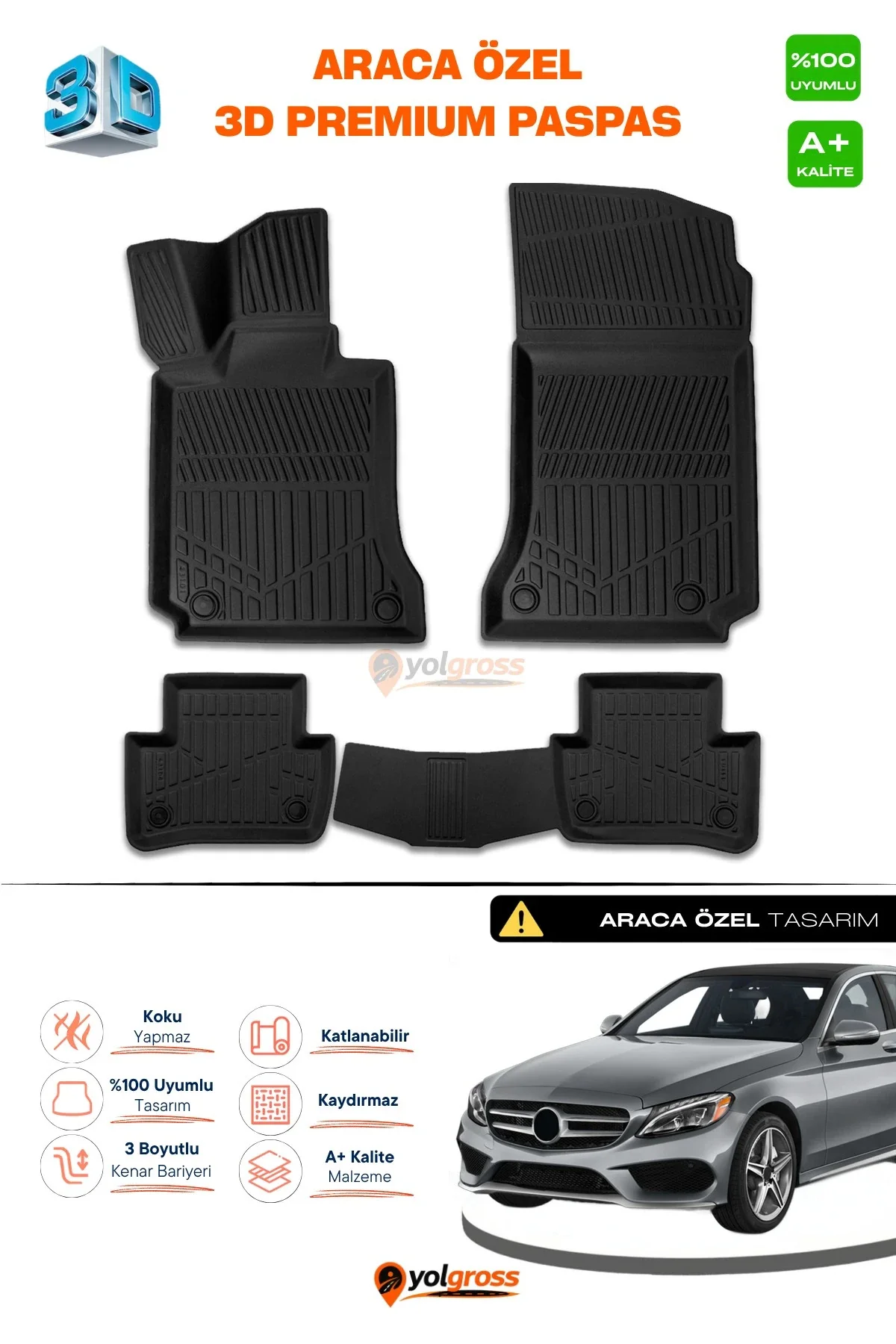 Mercedes C Serisi W205 3D Pro Havuzlu Paspas 2014-2020 A+ Kalite Mercedes C Serisi W205 3D Pro Havuzlu Paspas 2014-2020 A+ Kalite