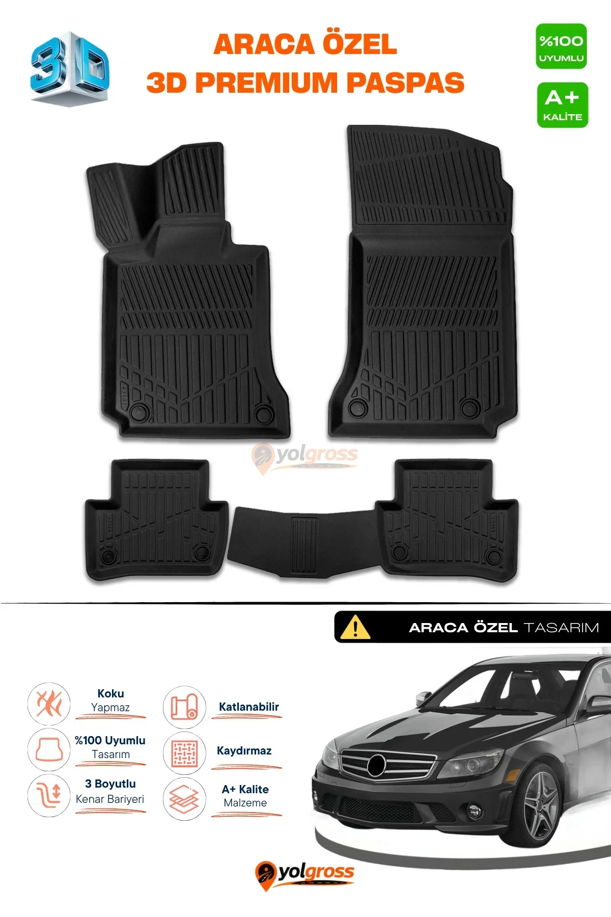 Mercedes C Serisi W204 3D Pro Havuzlu Paspas 2007-2014 A+ Kalite