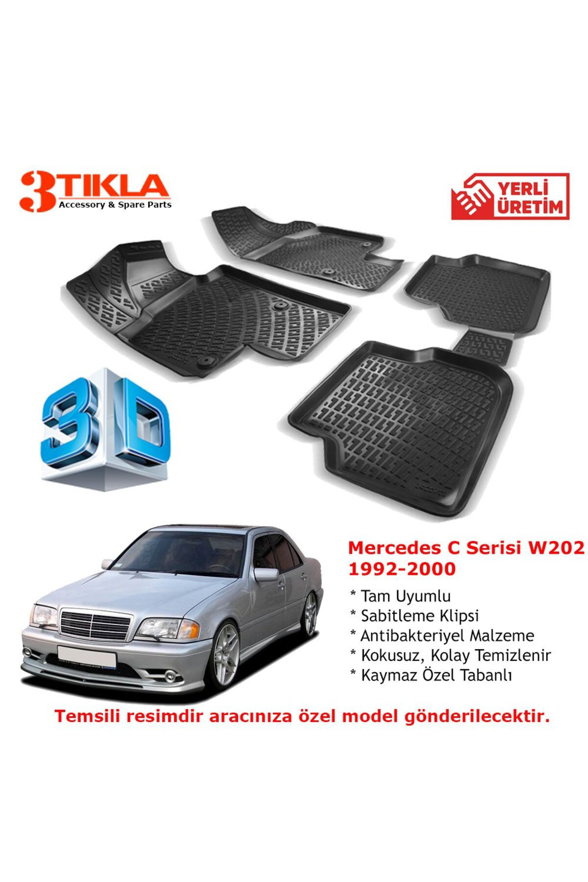 Mercedes C Serisi W202 1992-2000 Premium 3D Havuzlu Paspas Seti