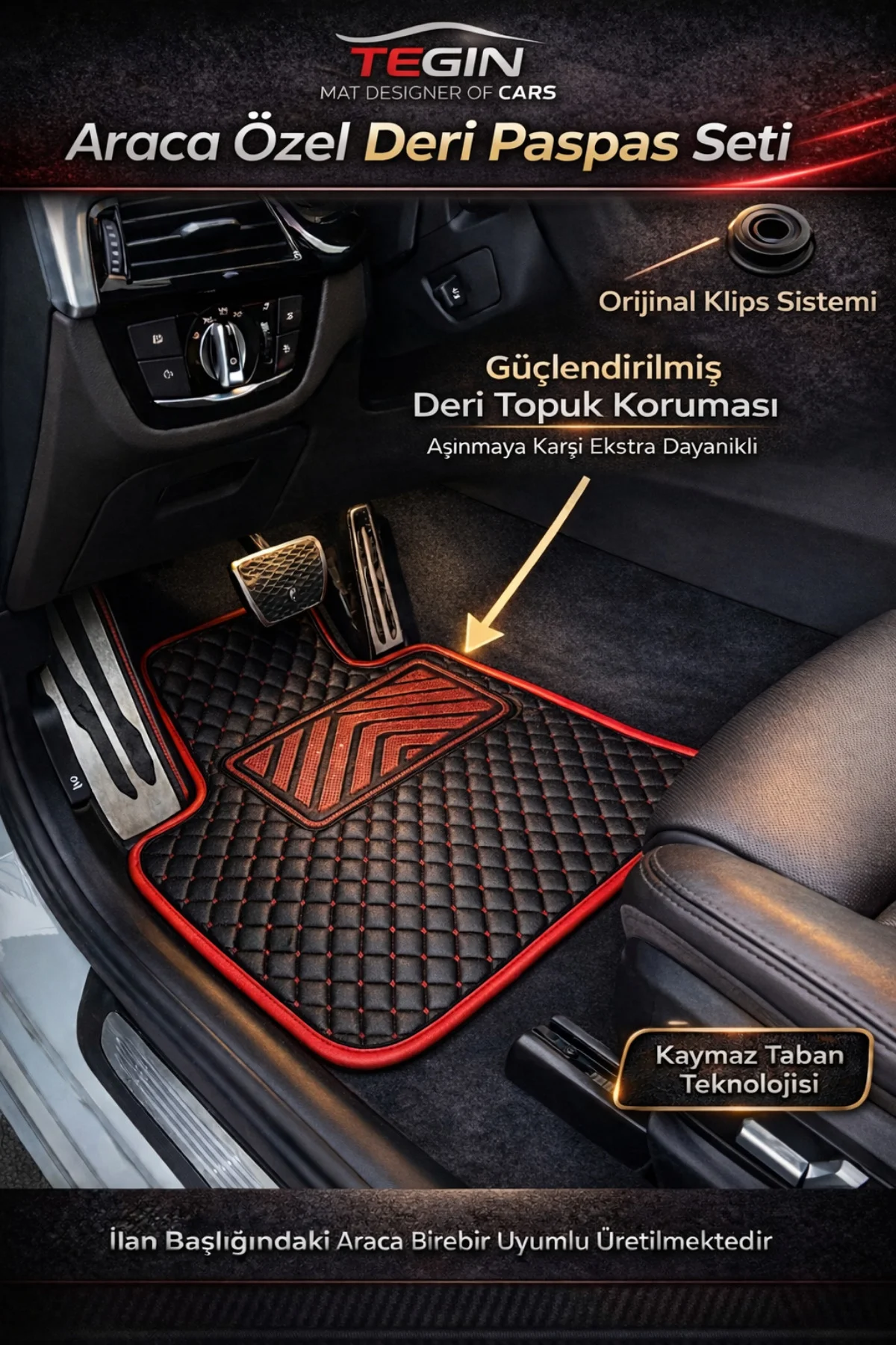 Mercedes C Serisi W204 2007-2014 Avantgarde Premium Deri Paspas Kırmızı Kenar
