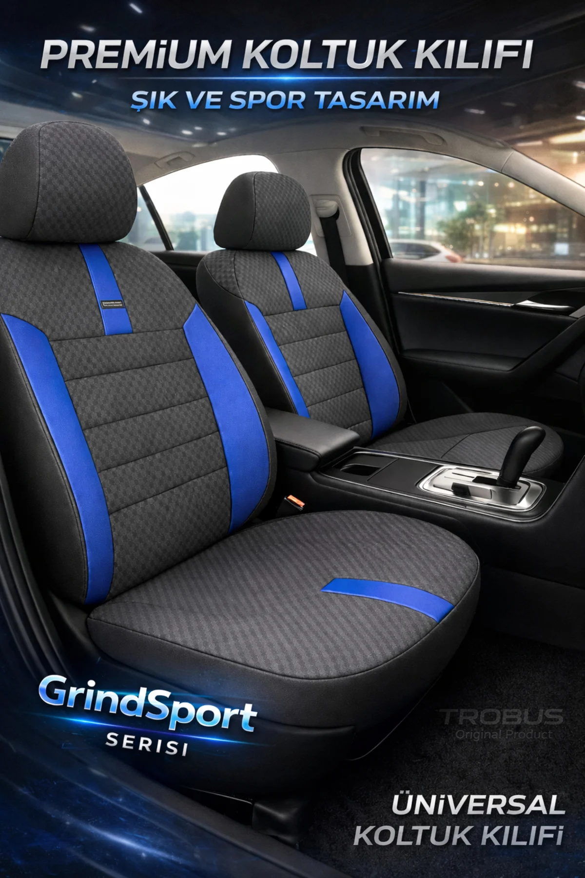 Mercedes C Serisi W205 2014-2021 Bütün Arka Sırt Oturak Uyumlu Vira GrindSport Siyah Mavi Koltuk Kıl