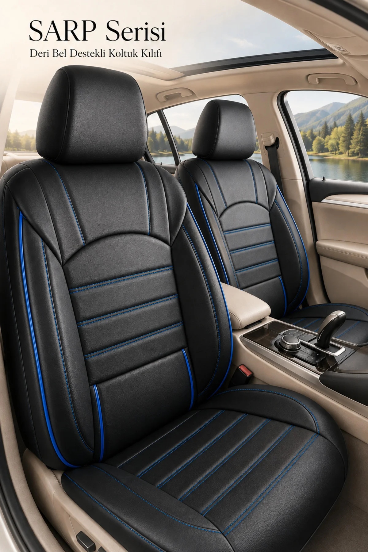 Mercedes C180 AMG 7G 2010-2014 Uyumlu Jetdrive Serisi Kumaş Oto Koltuk Kılıfı Siyah Mavi