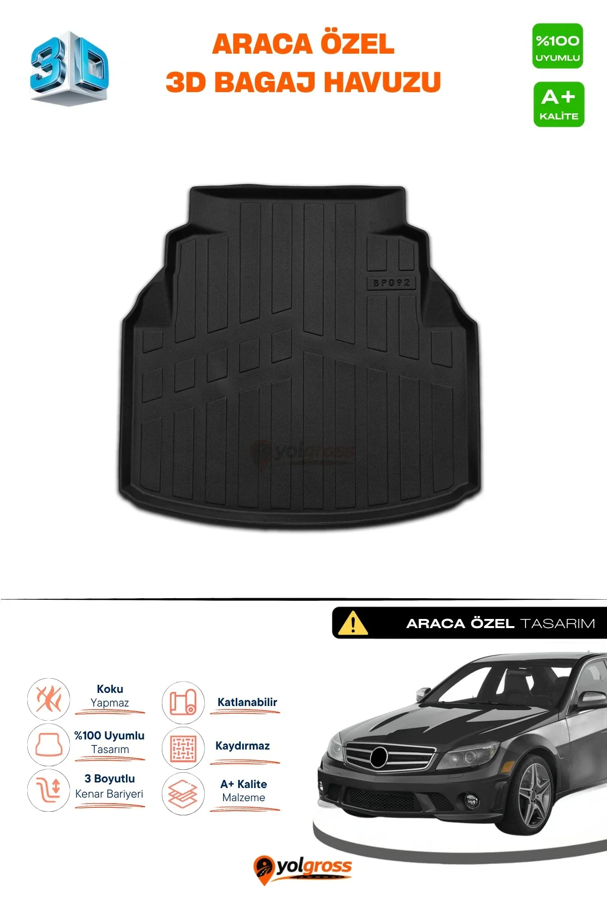 Mercedes C180 W204 3D Pro Plastik Setli Bagaj Havuzu 2007-2014 A+ Kalite