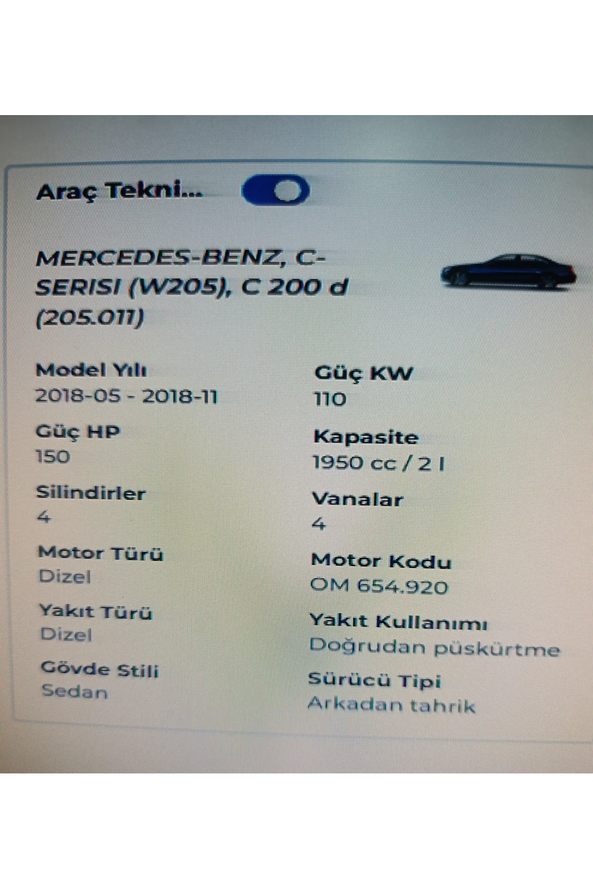 Mercedes C200d W205 Bosch Filtre Bakım Seti 2018-2021 Hava+Yağ+Yakıt+Karbonlu Polen
