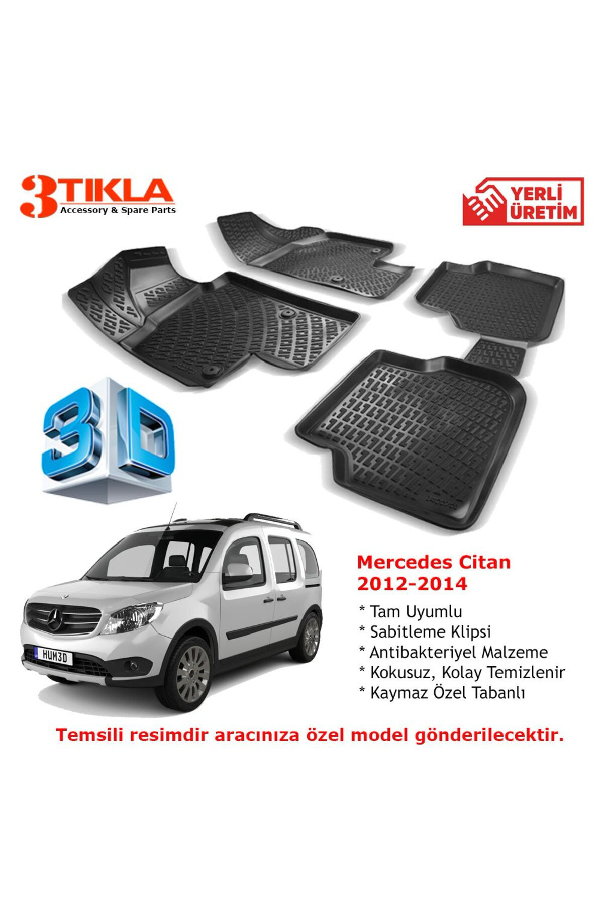 Mercedes Citan 2012-2014 Premium 3D Havuzlu Paspas Seti Fiyatı, Yorumları ve Özellikleri