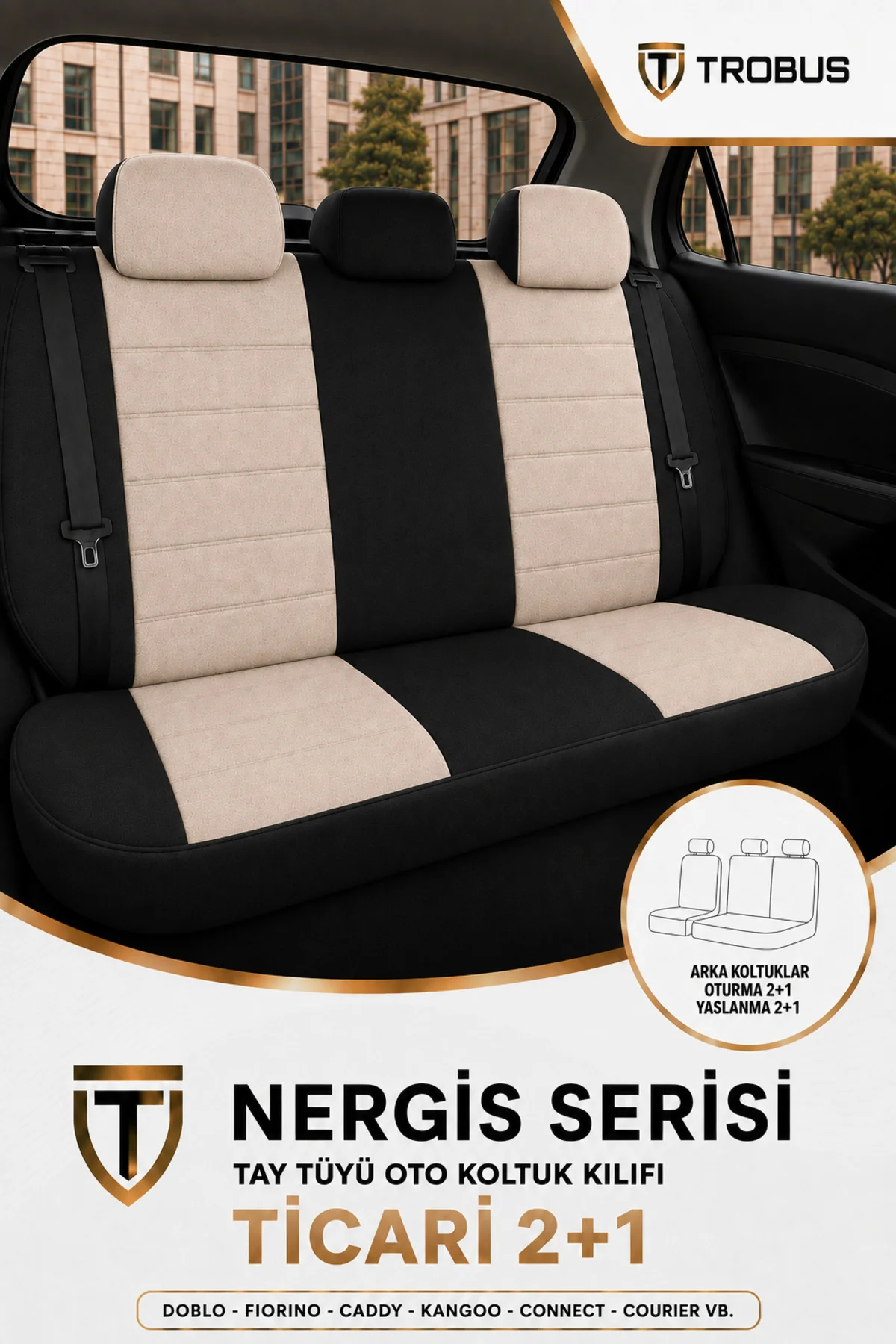 Mercedes Citan Kombi/Tourer W415 2012-2021 Fold & Load Uyumlu Nergis Serisi Tay Tüyü 2+1 Ticari Bej Siyah Oto Koltuk Kılıfı Mercedes Citan Kombi/Tourer W415 2012-2021 Fold & Load Uyumlu Nergis Serisi Tay Tüyü 2+1 Ticari Bej Siyah Oto Koltuk Kılıfı