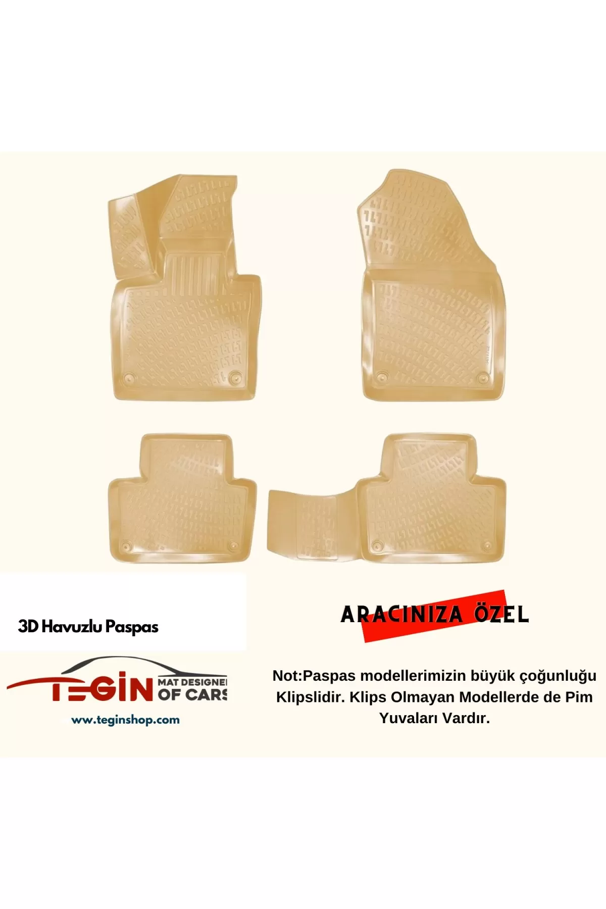 Mercedes CLA 2013-2019 3D Havuzlu Paspas Bej