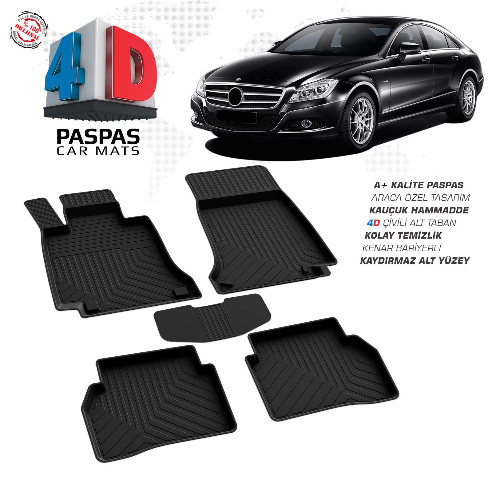 Mercedes CLS C218 4D Araca Özel Havuzlu Kauçuk Paspas 2010-2018