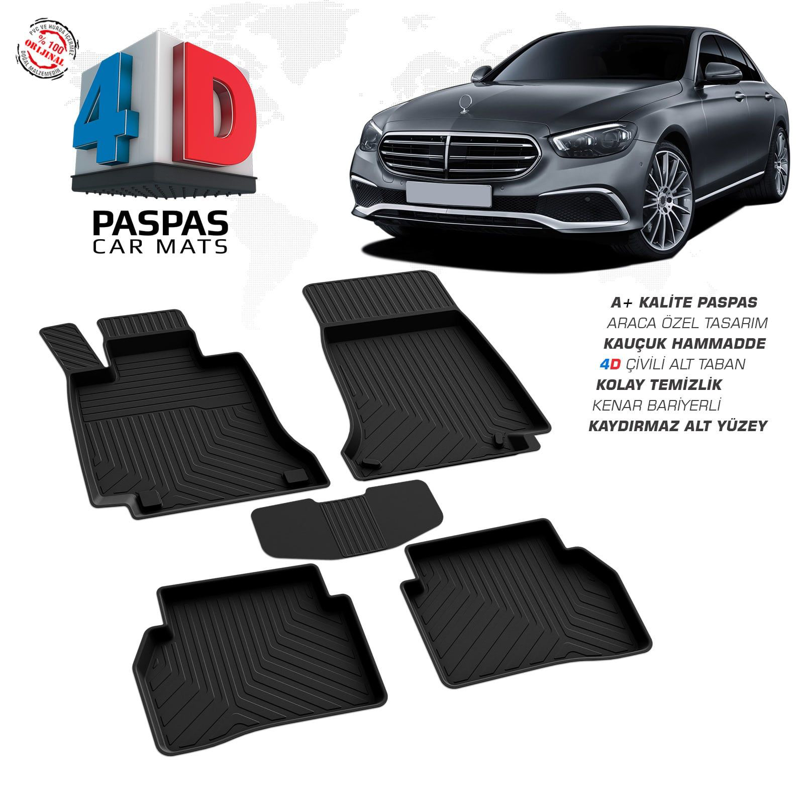 Mercedes E Serisi W214 4D Araca Özel Havuzlu Kauçuk Paspas 2021 v