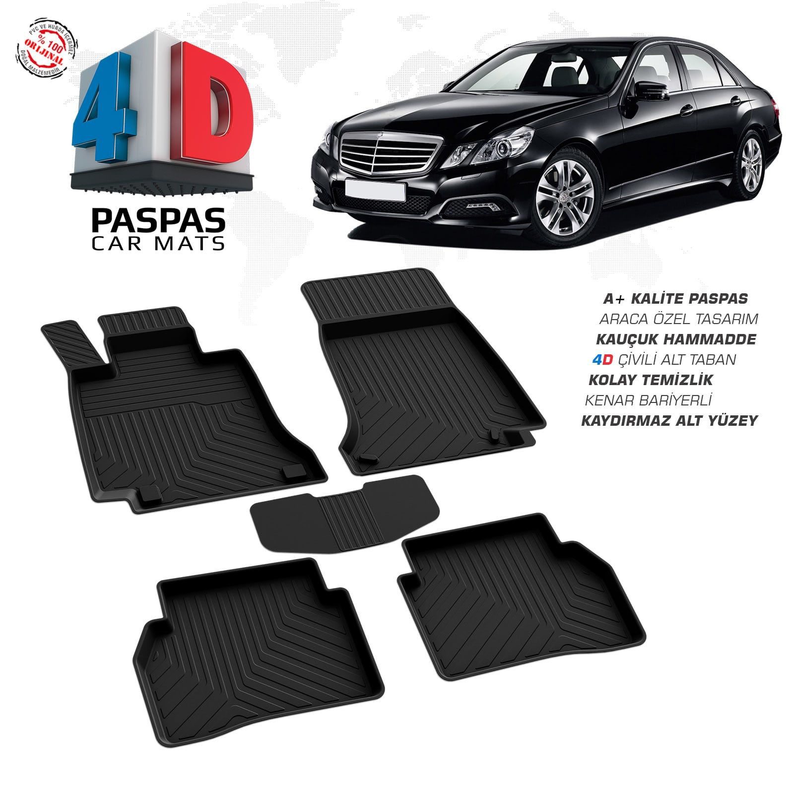 Mercedes E Serisi W212 4D Araca Özel Havuzlu Kauçuk Paspas 2009-2