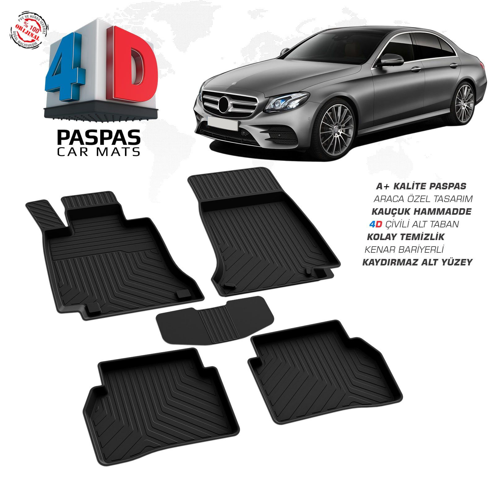 Mercedes E Serisi W213 4D Araca Özel Havuzlu Kauçuk Paspas 2016 v