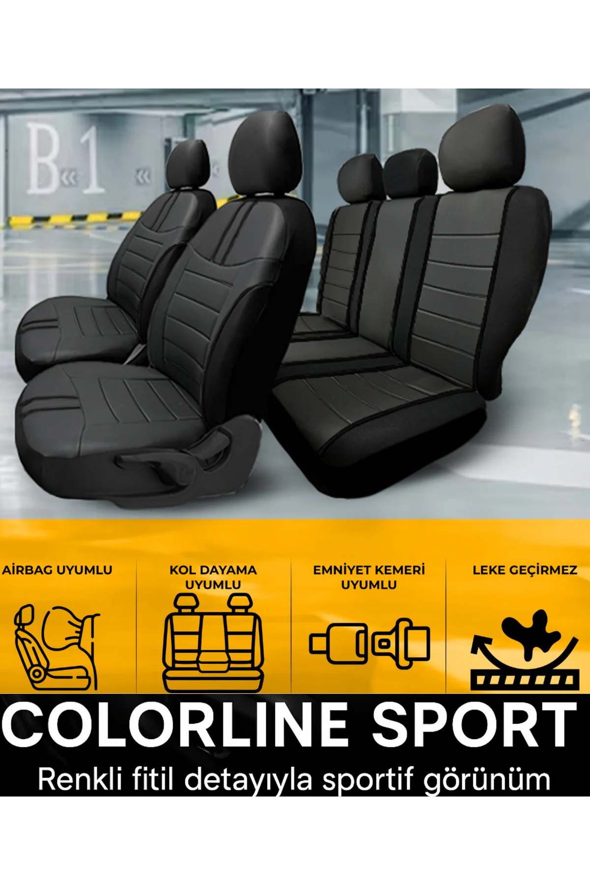 Mercedes E Serisi 2013 ve Sonrası Uyumlu Colorline Sport Deri Siyah - Beyaz Koltuk Kılıfı