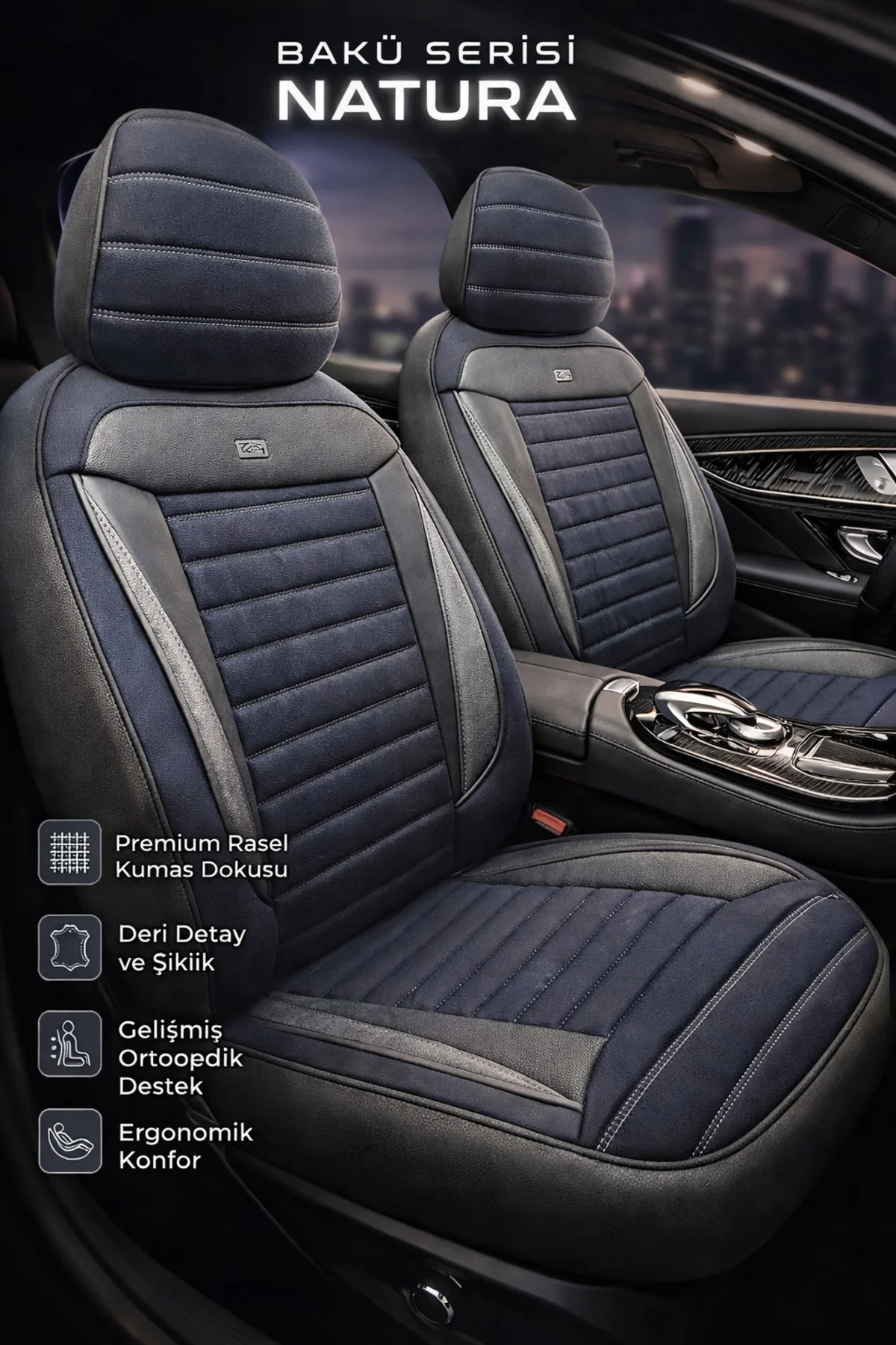 Mercedes E Serisi 2013 ve Sonrası Uyumlu Bakü Natura Serisi Raşel Füme Gri Koltuk Kılıfı