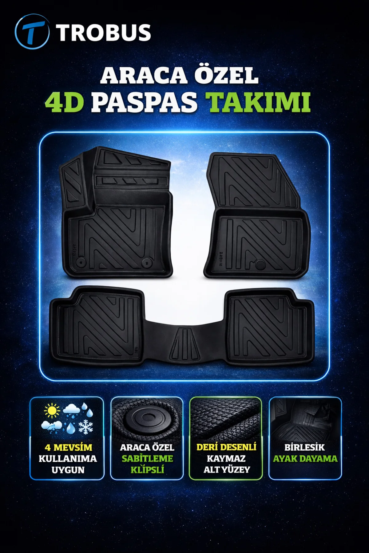 Mercedes E Serisi W213 2017-2023 E200 Avantgarde Otomatik Araca Özel 4D Havuzlu Paspas