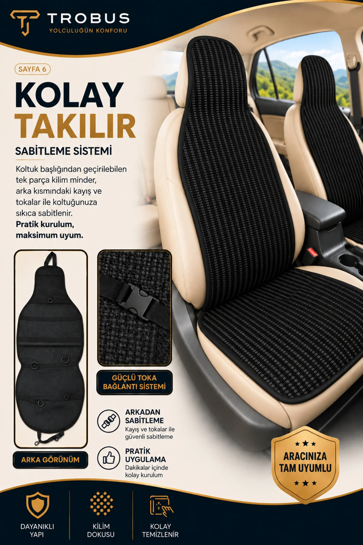 Mercedes E250 2013 ve Sonrası Üniversal Örme Ön 2 Parça Minder Terletmez Kaymaz Taban Siyah