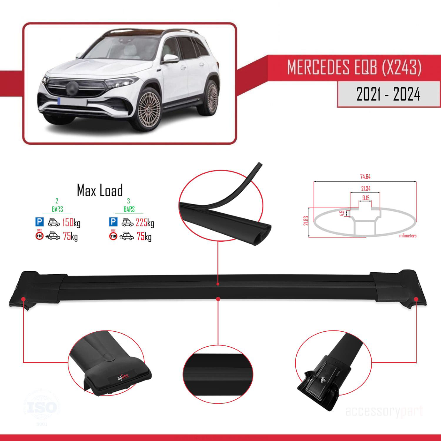 Mercedes EQB (X243) 2021 ve Sonrası ile Uyumlu FLY Model Ara Atkı