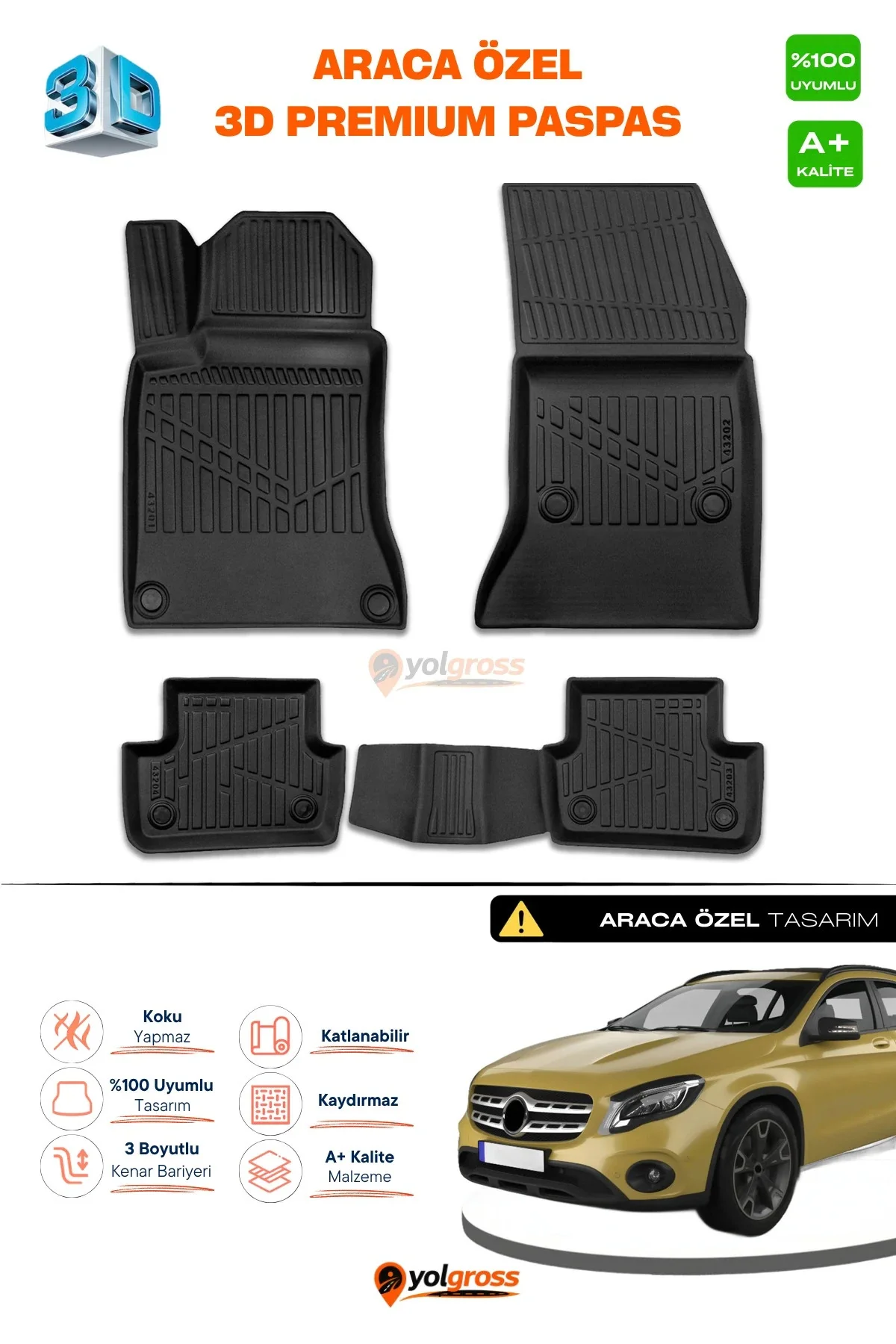 Mercedes GLA 3D Pro Havuzlu Paspas 2014-2019 A+ Kalite Mercedes GLA 3D Pro Havuzlu Paspas 2014-2019 A+ Kalite
