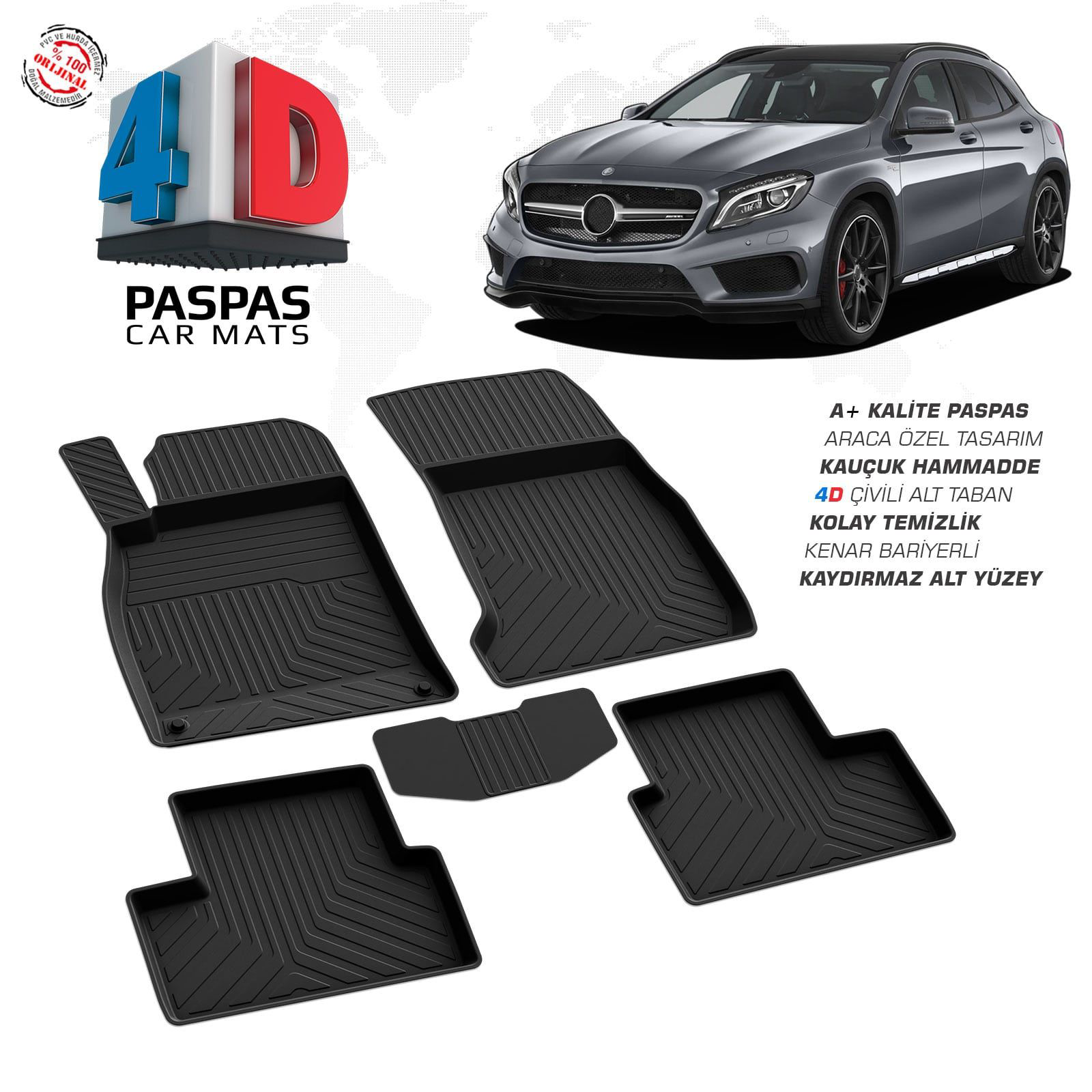 Mercedes Gla Serisi X156 4D Araca Özel Havuzlu Kauçuk Paspas 2013