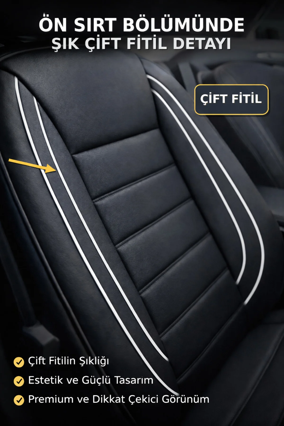 Mercedes GLC 2015 ve Sonrası Uyumlu Jetdrive Serisi Siyah Beyaz Oto Koltuk Kılıfı Tam Set