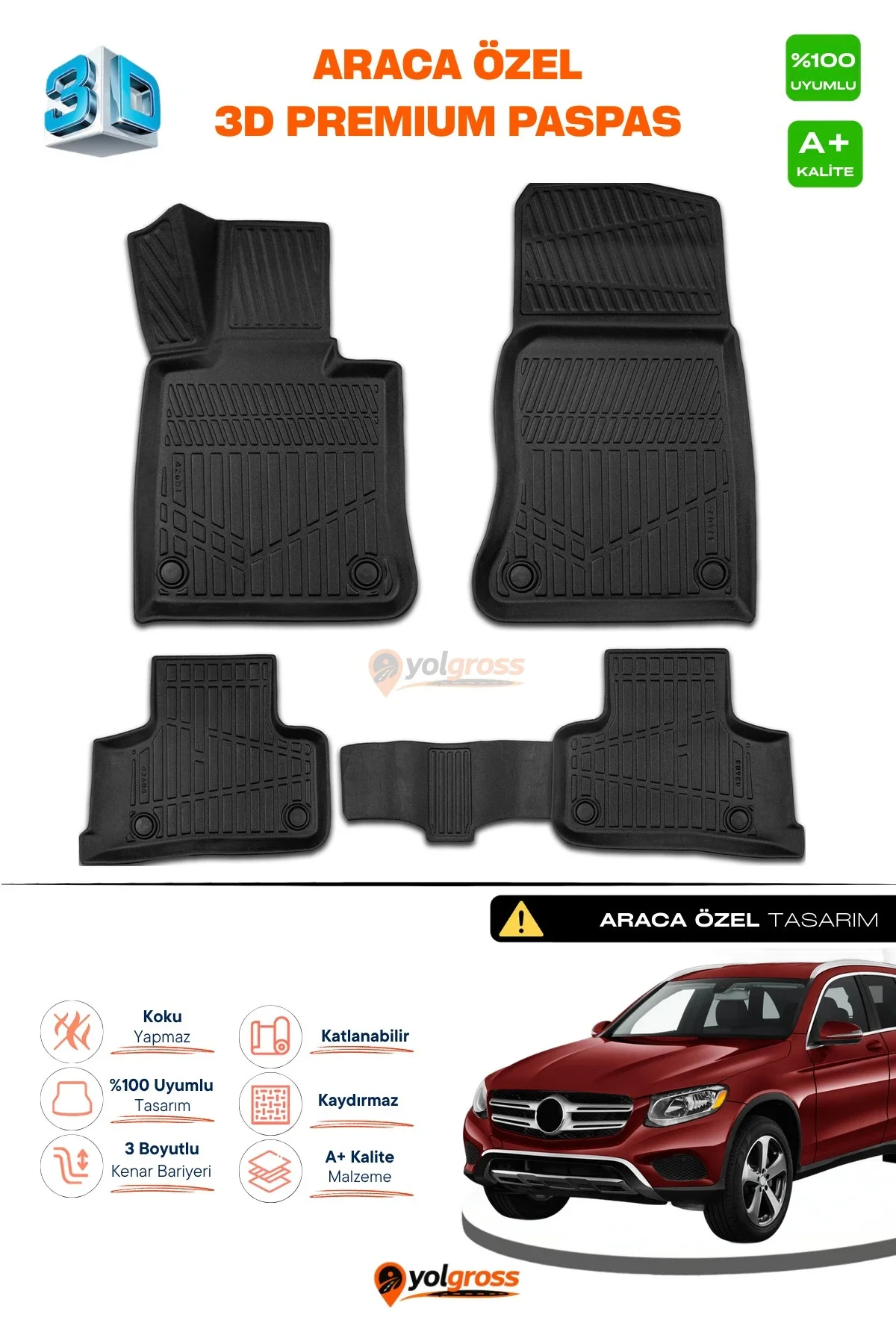 Mercedes GLC 3D Pro Havuzlu Paspas 2015-2023 A+ Kalite