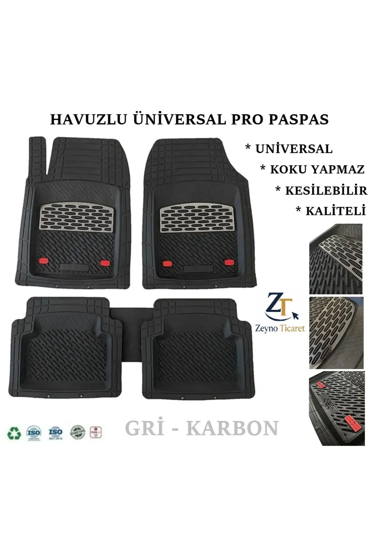 Mercedes GLE Class W166 2017 4 Cm Derin Havuzlu 5 Parça 3D Universal Oto Paspas Siyah-Gri