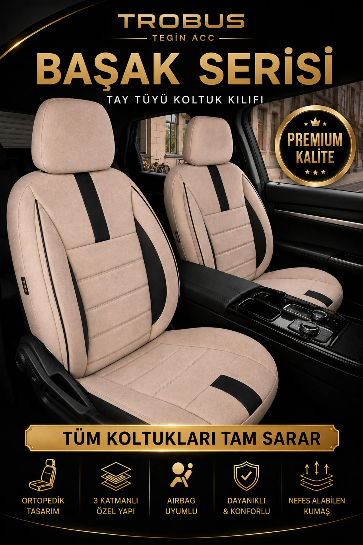 Mercedes S 320 Oto Koltuk Kılıfı 1994 ve Sonrası Bej Başak Serisi Tay Tüyü Tam Set