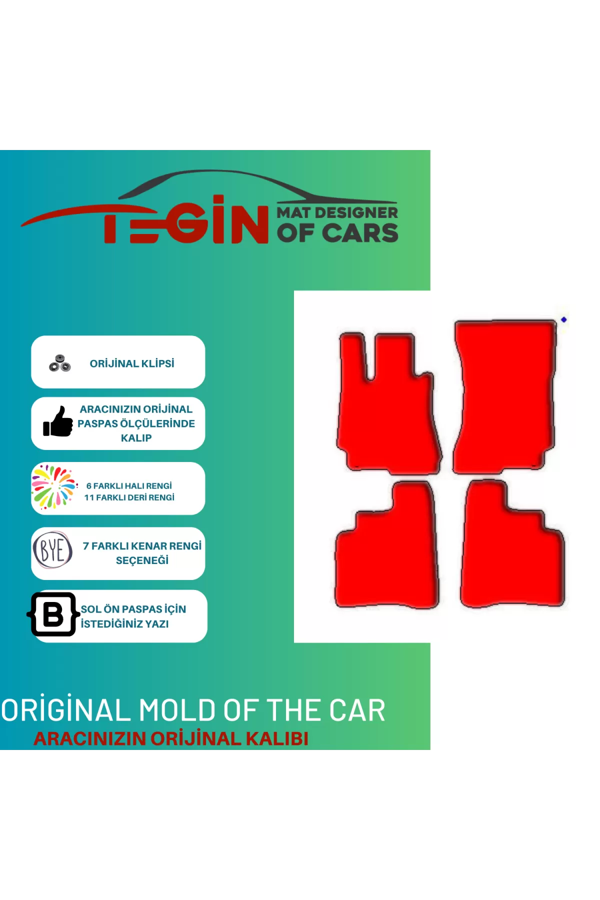 Mercedes S Serisi W221 2006-2013 -long  Kırmızı Halı Gri Kenar Ha