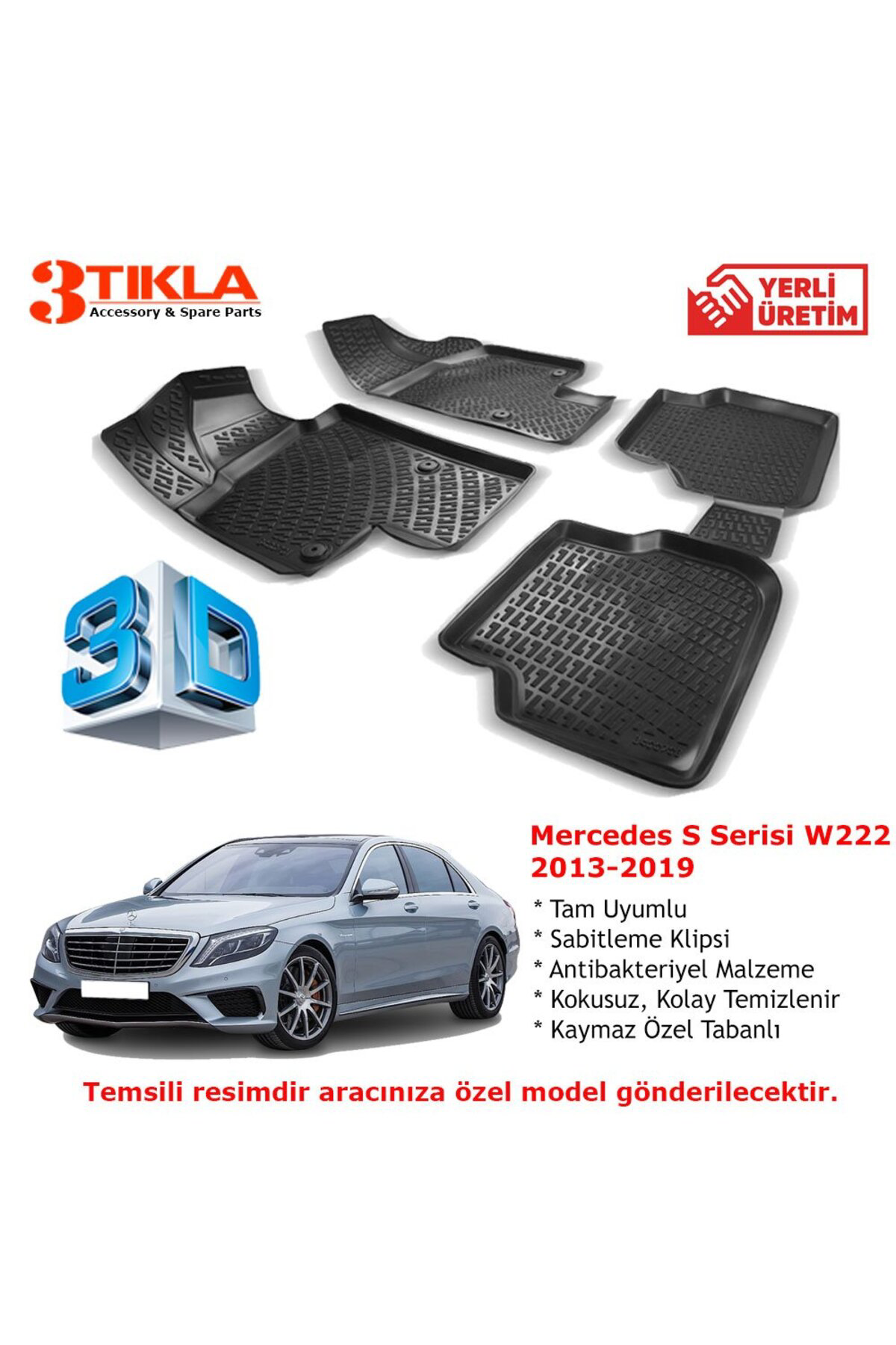 Mercedes S Serisi W222 2013-2019 Premium 3D Havuzlu Paspas Seti