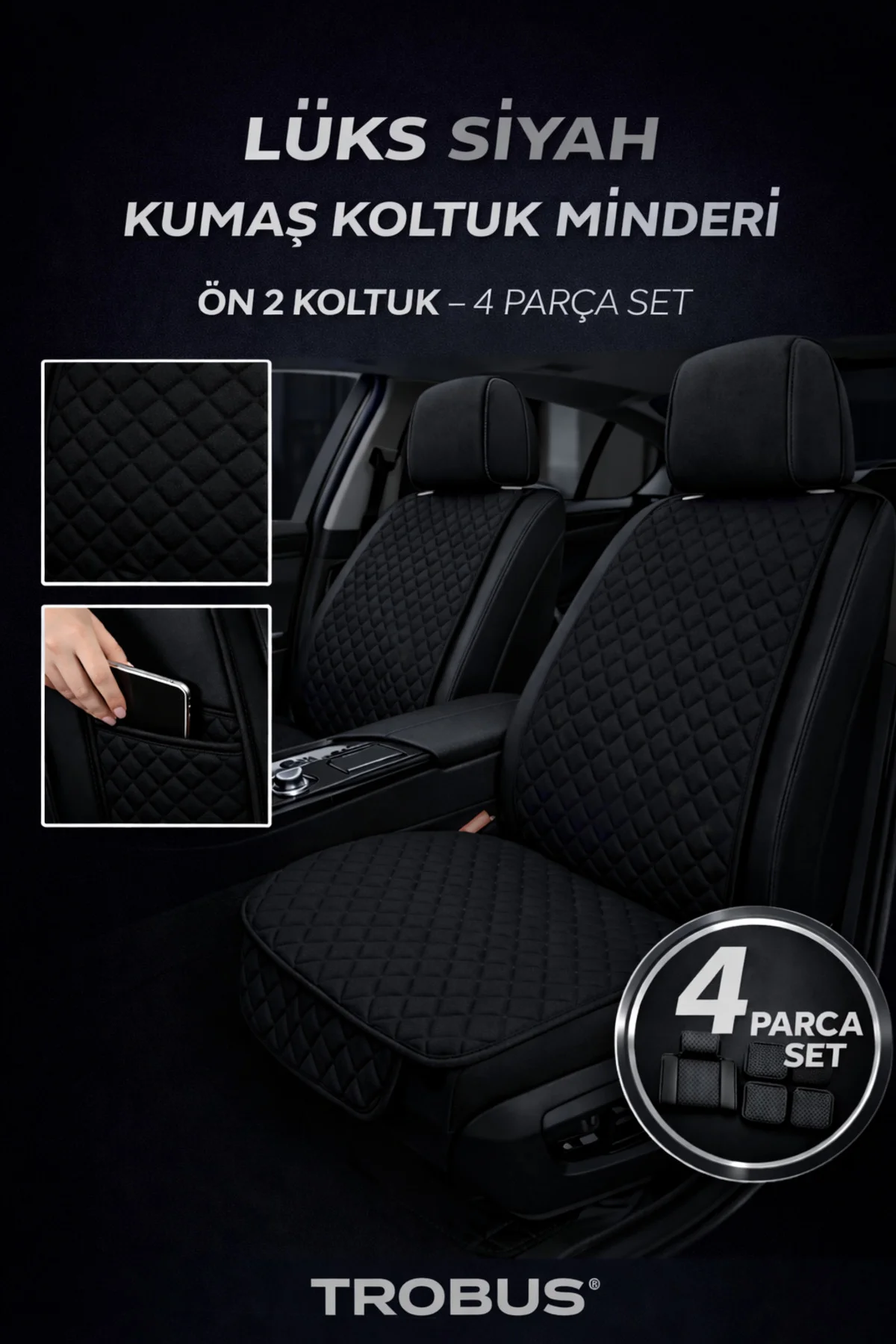 Mercedes S Uyumlu 5 Parça Terletmez Kumaş Koltuk Minderi Siyah
