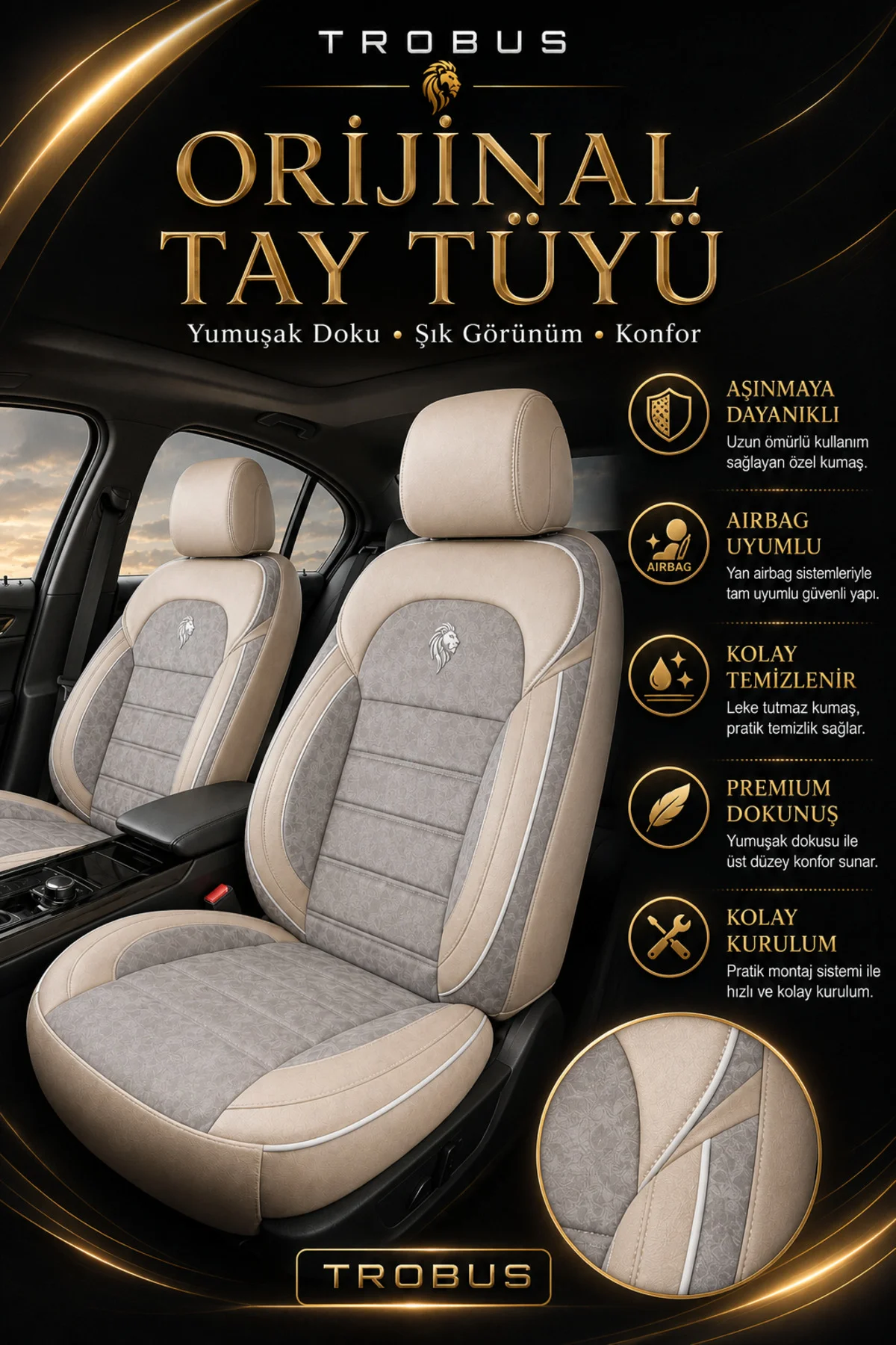 Mercedes S320 1994 ve Sonrası Uyumlu Lion Serisi Tay Tüyü Bej Premium Koltuk Kılıfı Fiyatı, Yorumları ve Özellikleri