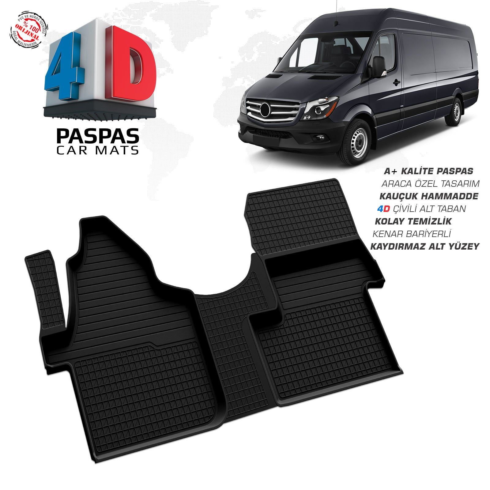 Mercedes Sprinter W906 4D Araca Özel Havuzlu Kauçuk Paspas 2006 Ü