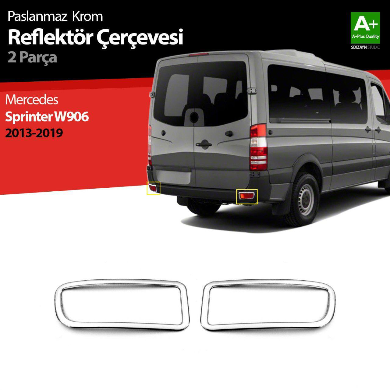 Mercedes Sprinter Uyumlu W906 Krom Arka Reflektör Çıtası 2 Parça.