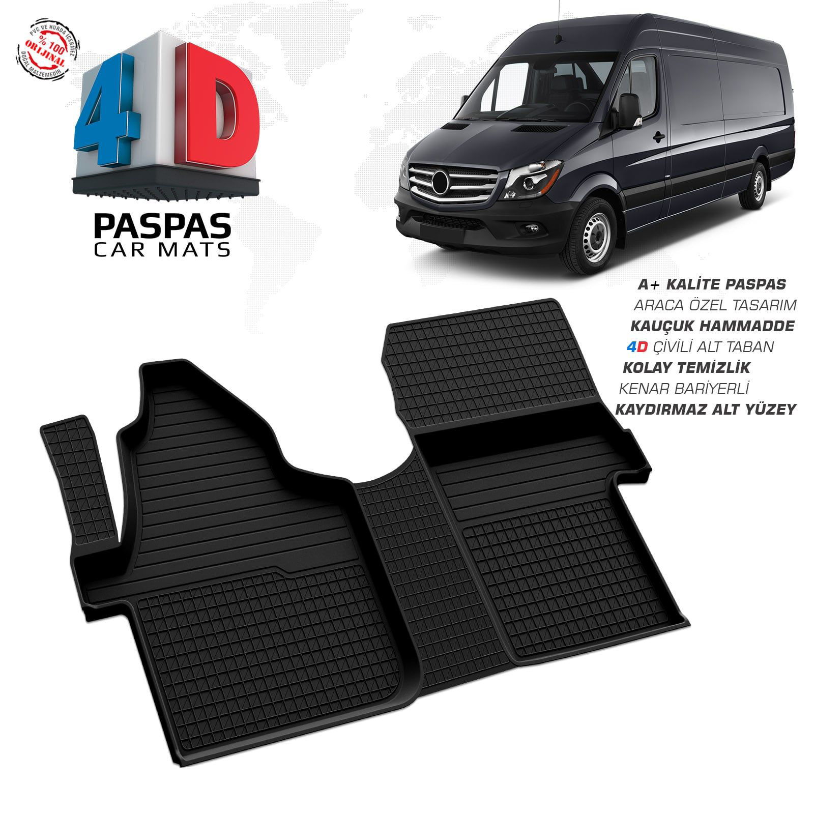 Mercedes Sprinter W906 4D Araca Özel Havuzlu Kauçuk Paspas 2006 Ü