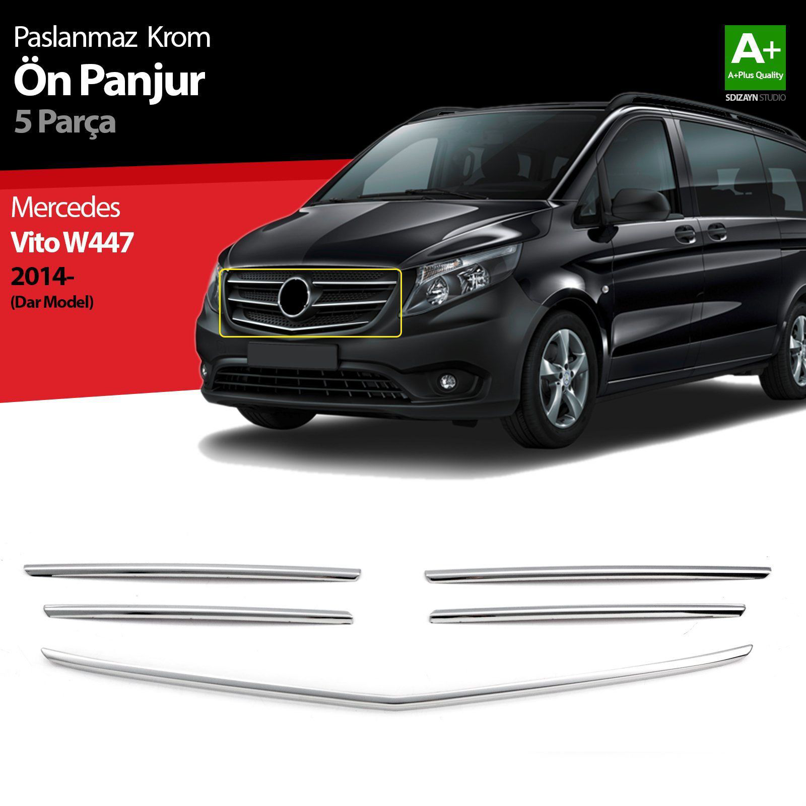 Mercedes Vito Uyumlu W447 Krom Ön Panjur Dar Model 5 Parça. 2014-