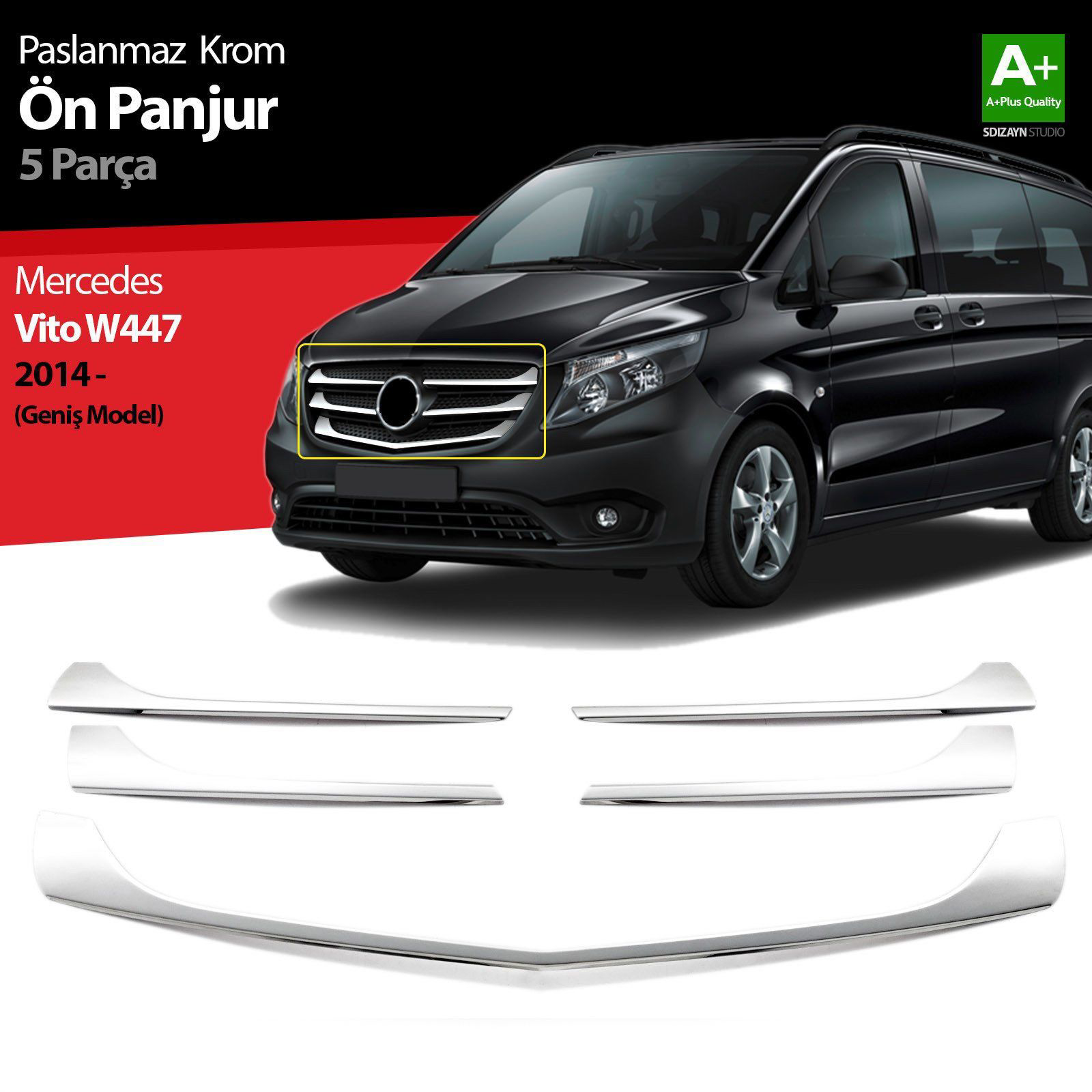 Mercedes Vito Uyumlu W447 Krom Ön Panjur Geniş Model 5 Parça. 201 Mercedes Vito Uyumlu W447 Krom Ön Panjur Geniş Model 5 Parça. 201