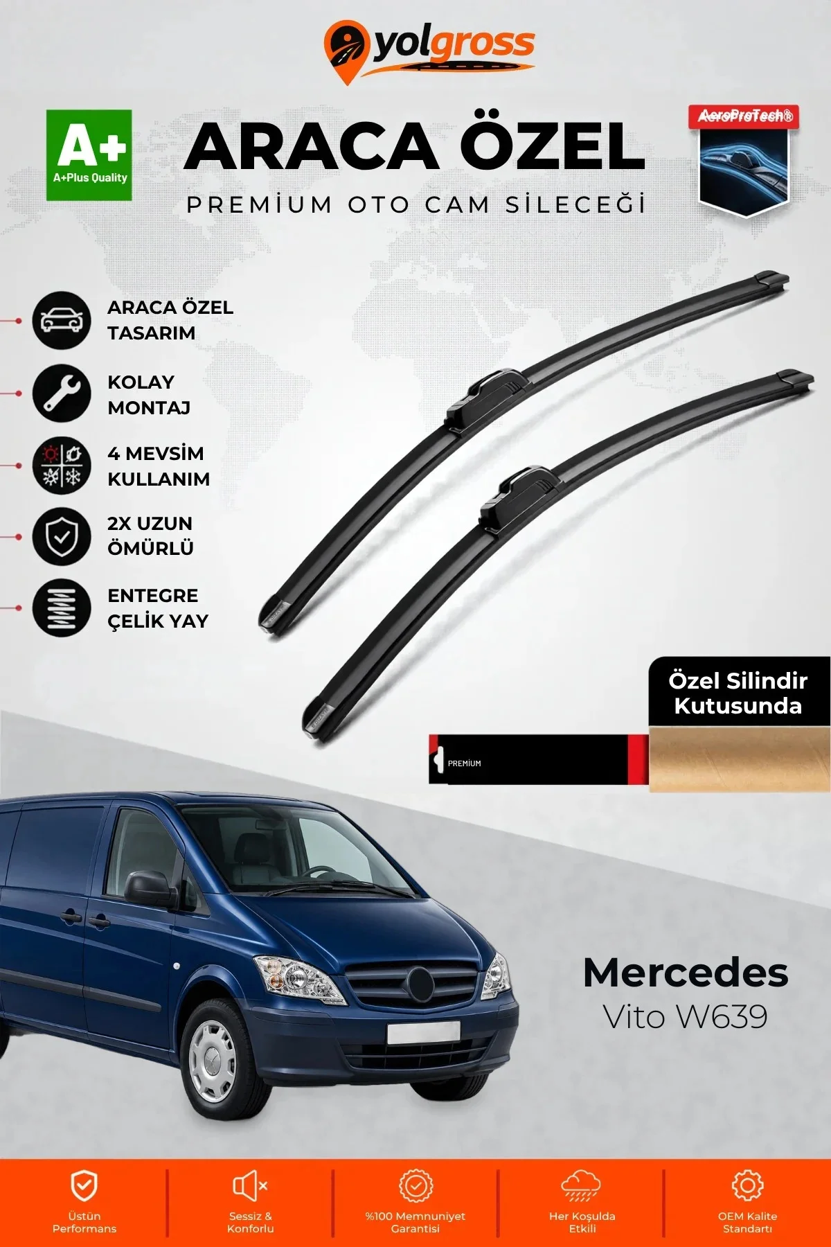 Mercedes Vito W639 Ön Cam Silecek Seti 2003-2014 Premium Araca Özel 70-65 Cm A+ Kalite